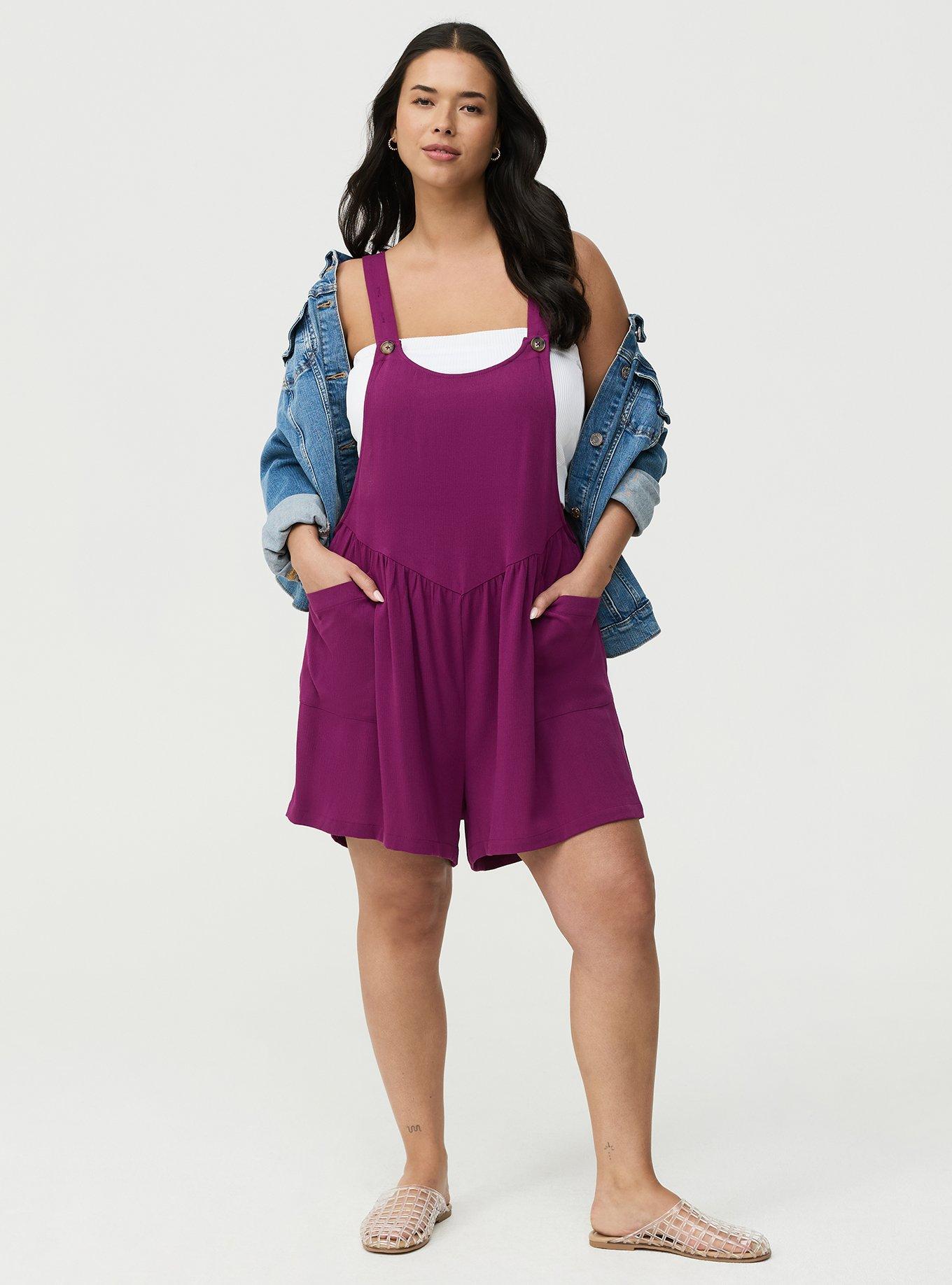 Washable Gauze Short Overall, PLUM CASPIA, alternate