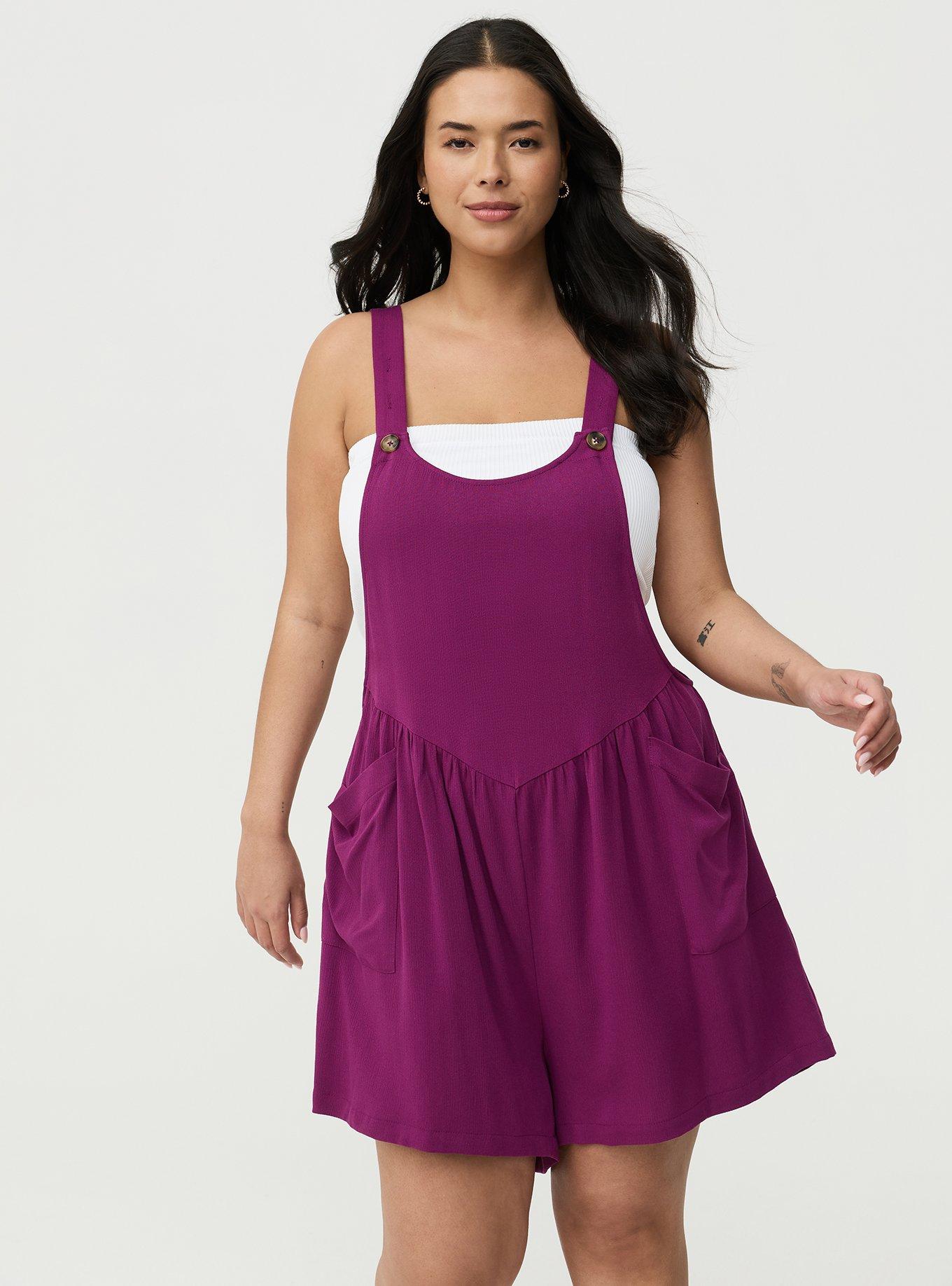 Washable Gauze Short Overall, PLUM CASPIA, alternate