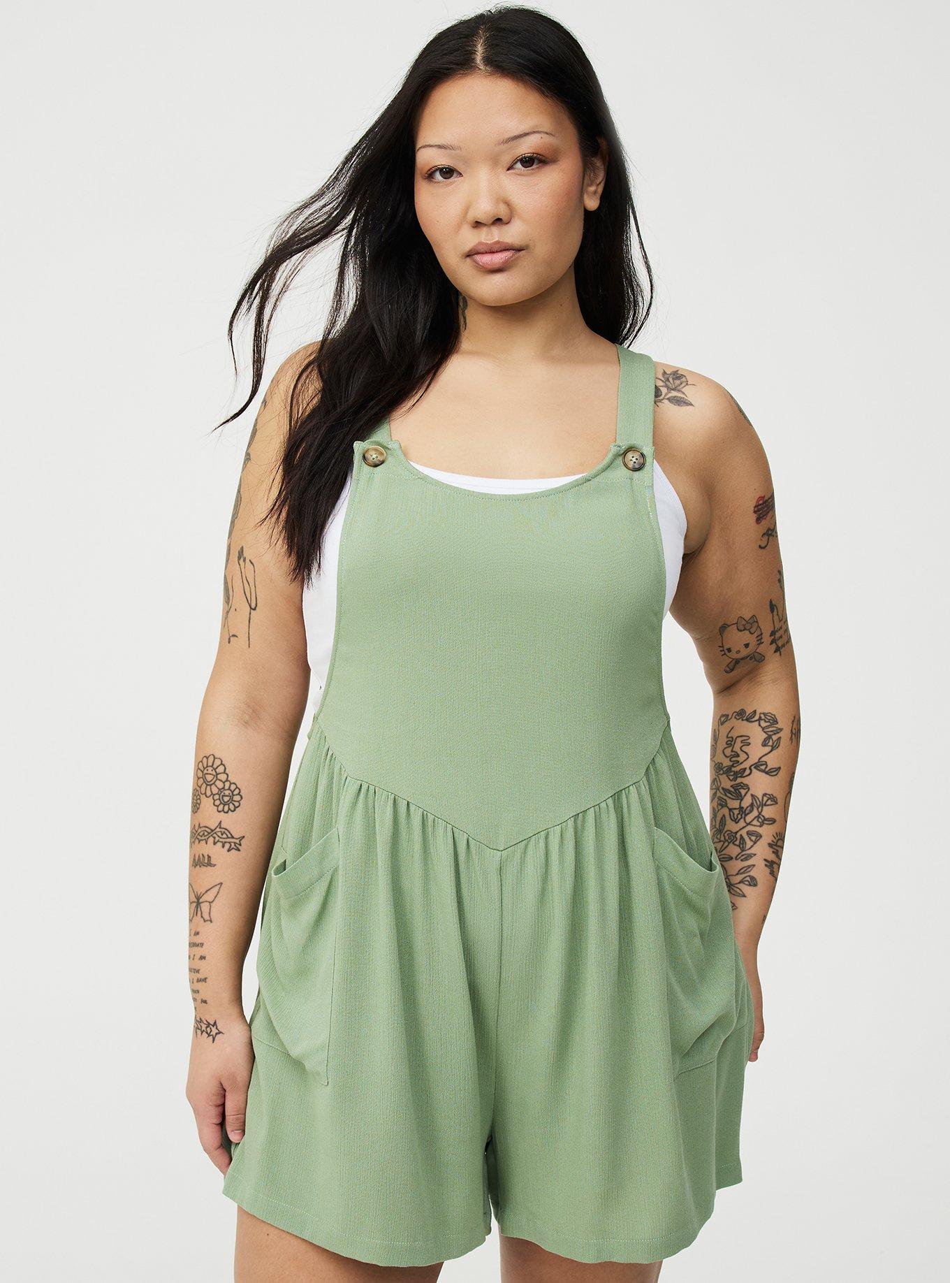 Washable Gauze Short Overall, HEDGE GREEN, alternate