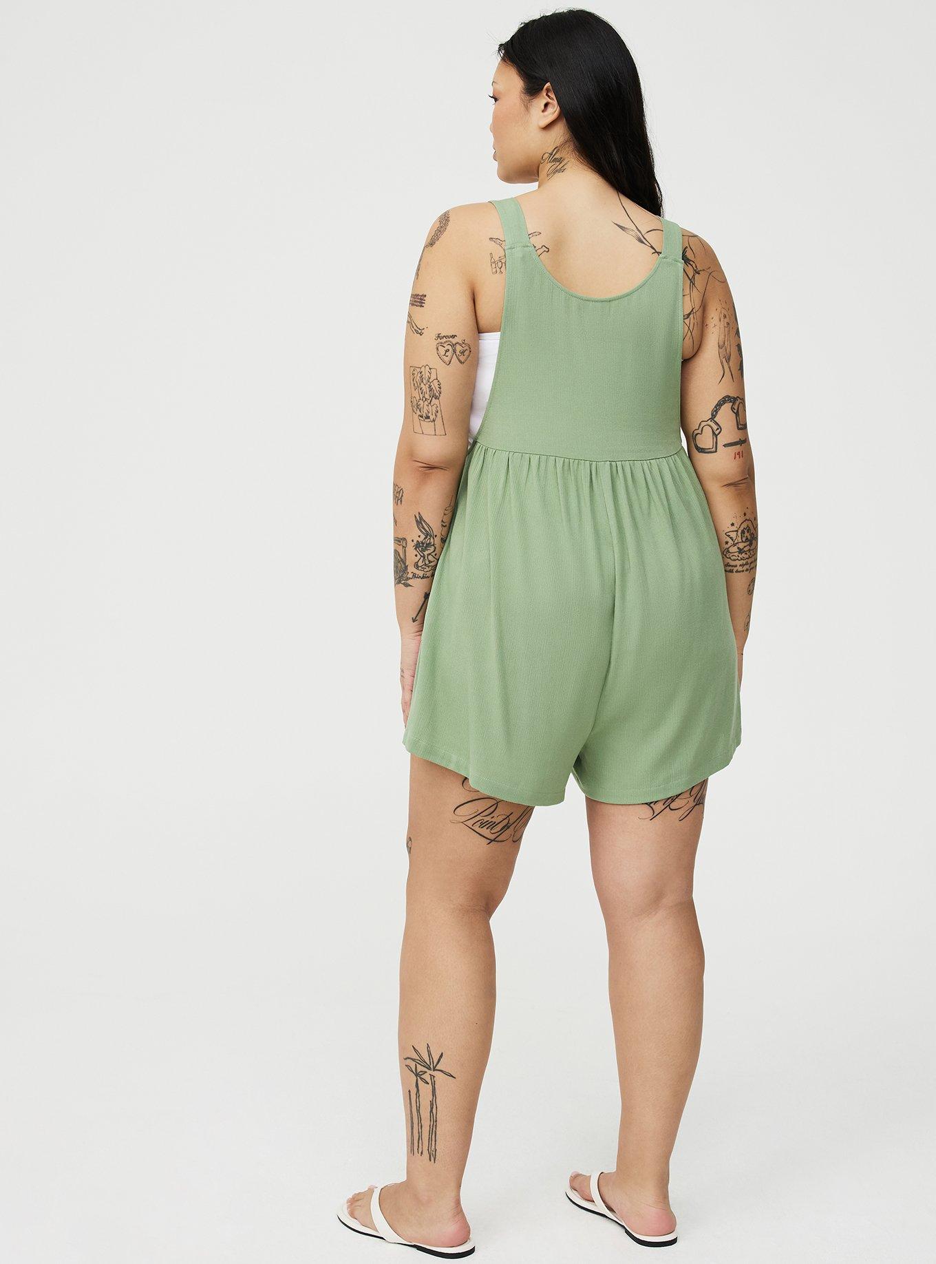 Washable Gauze Short Overall, HEDGE GREEN, alternate