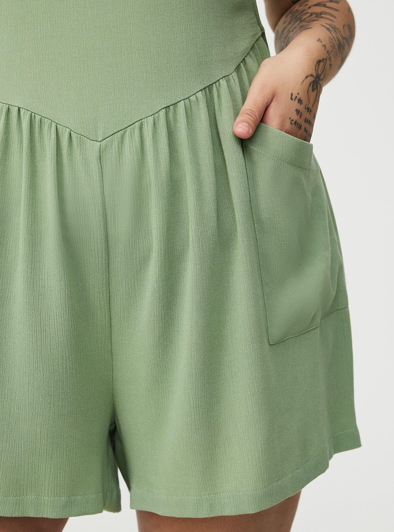 Washable Gauze Short Overall, HEDGE GREEN, alternate