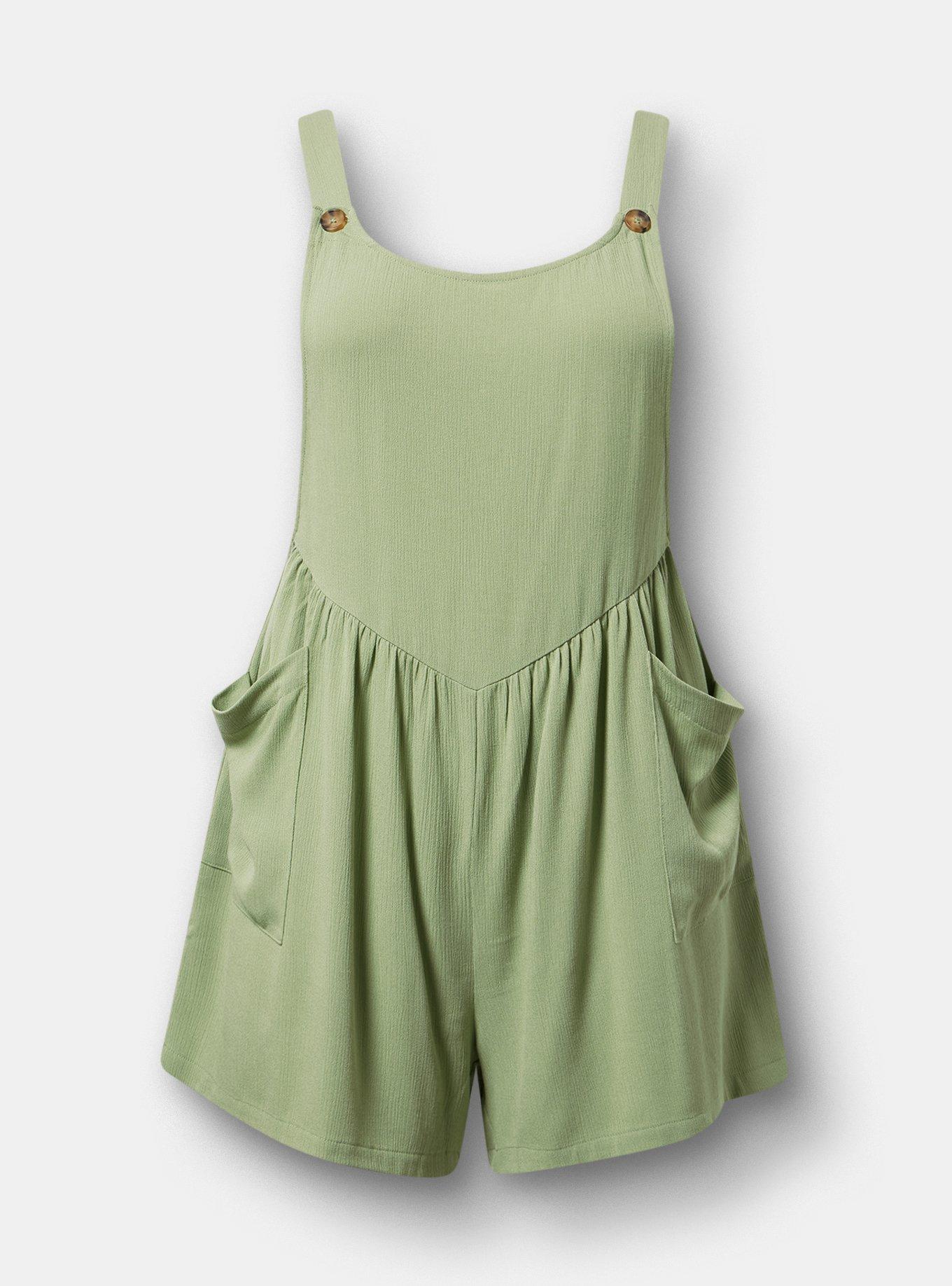 Washable Gauze Short Overall, HEDGE GREEN, hi-res