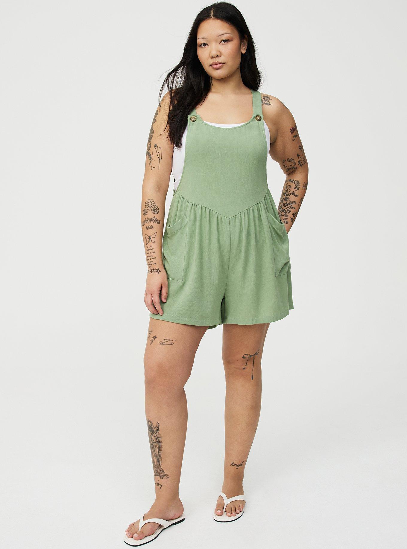 Washable Gauze Short Overall, HEDGE GREEN, hi-res
