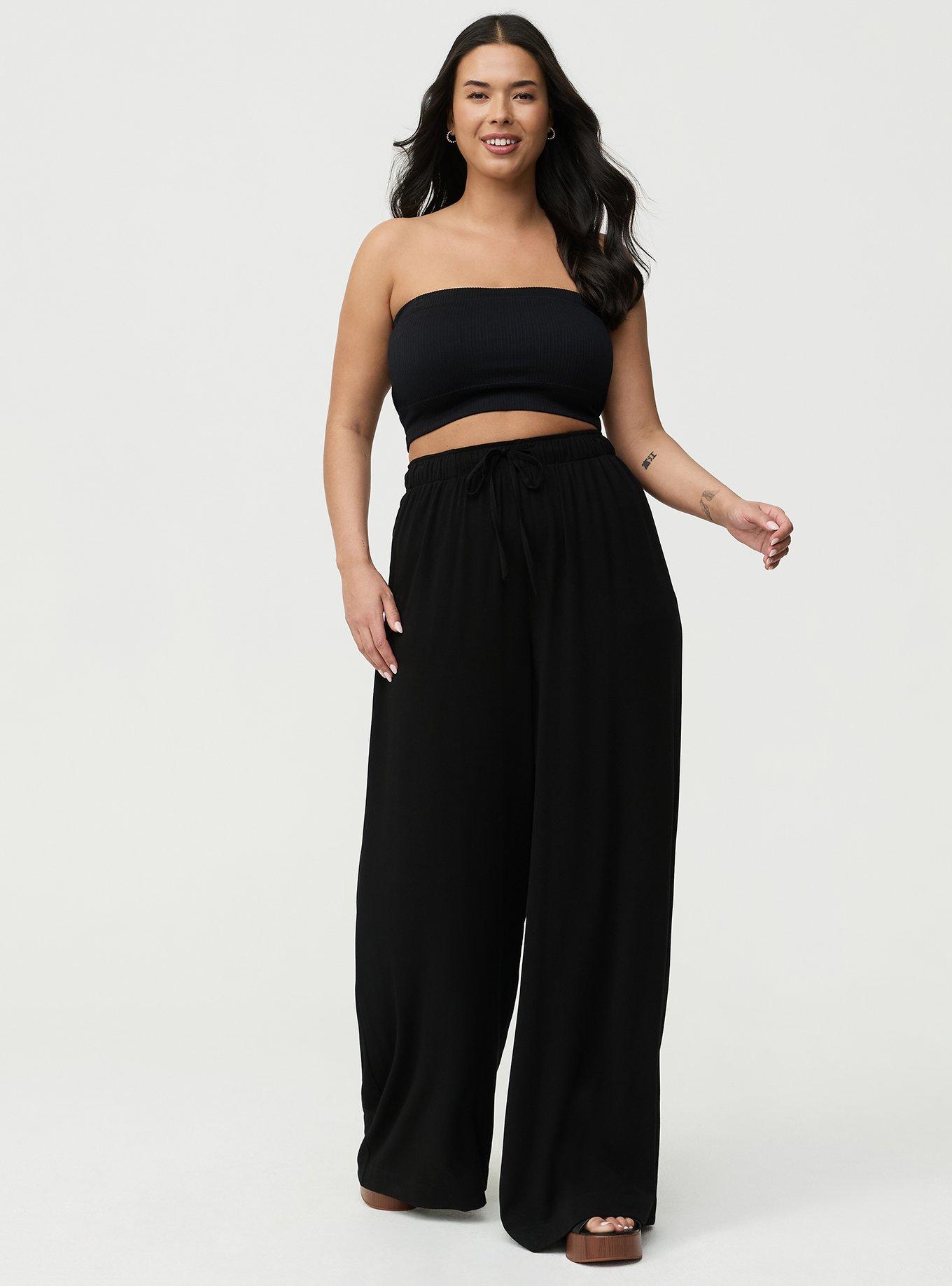 Crop High-Rise Wide-Leg Gauze Pant, DEEP BLACK, alternate