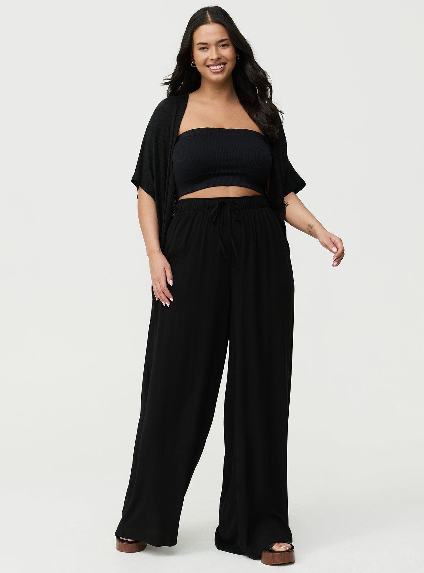 Crop High-Rise Wide-Leg Gauze Pant, DEEP BLACK, hi-res