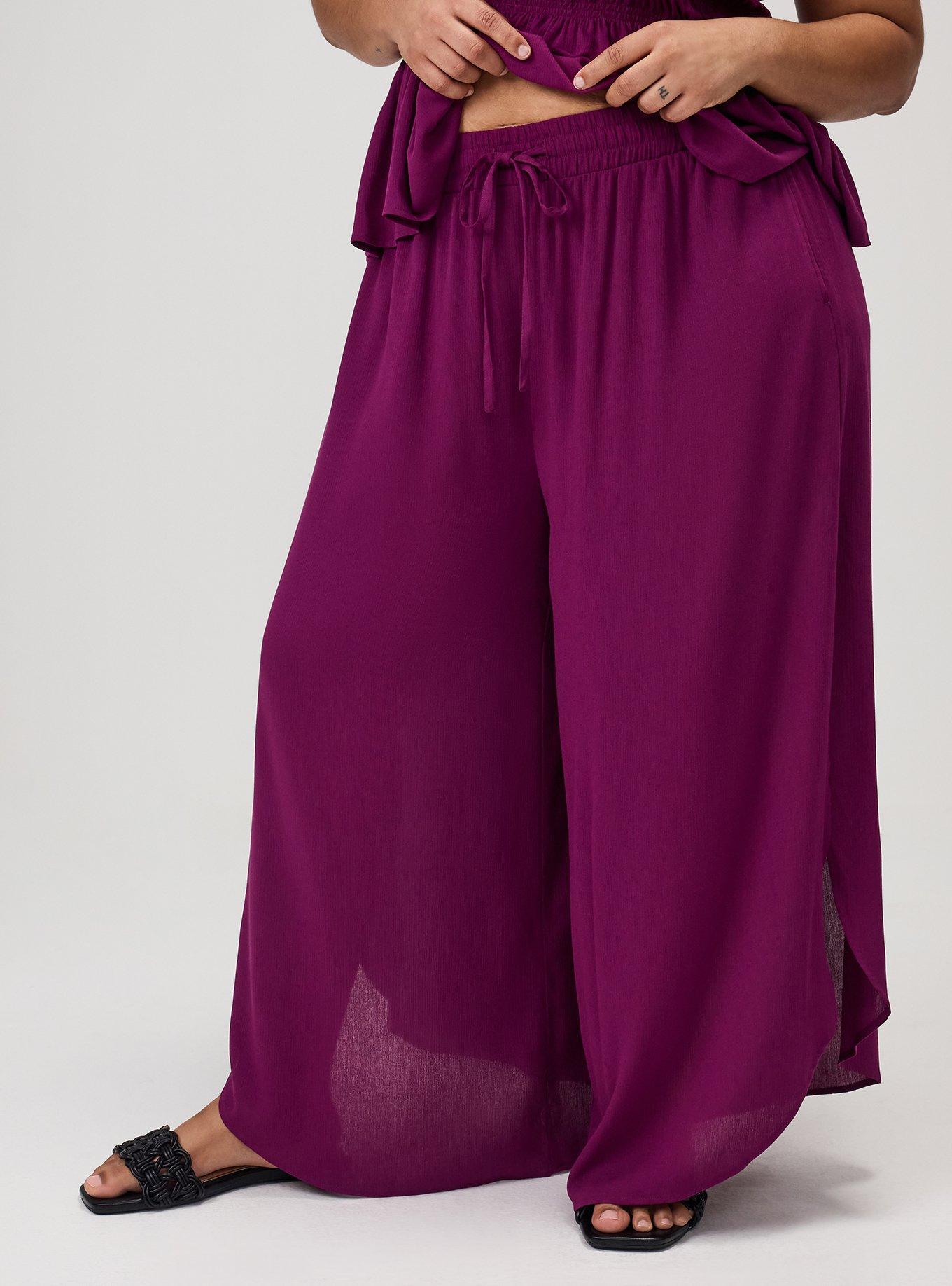 Split Seam Wide-Leg Gauze Pant, PLUM CASPIA, alternate