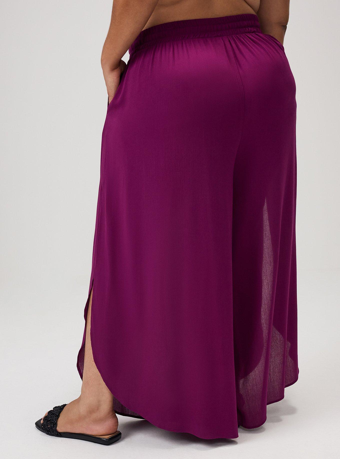 Split Seam Wide-Leg Gauze Pant, PLUM CASPIA, alternate