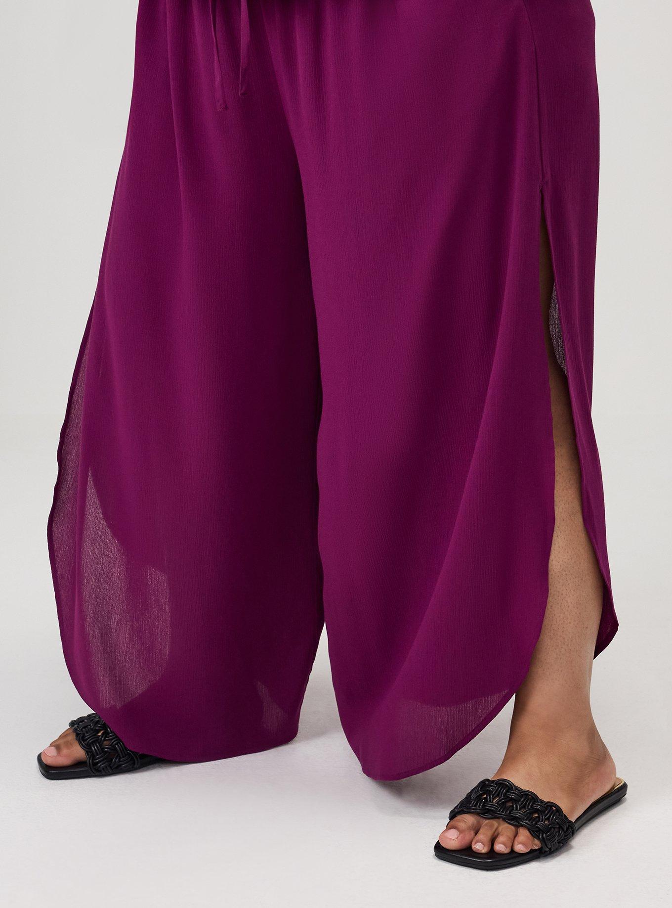 Split Seam Wide-Leg Gauze Pant, PLUM CASPIA, alternate
