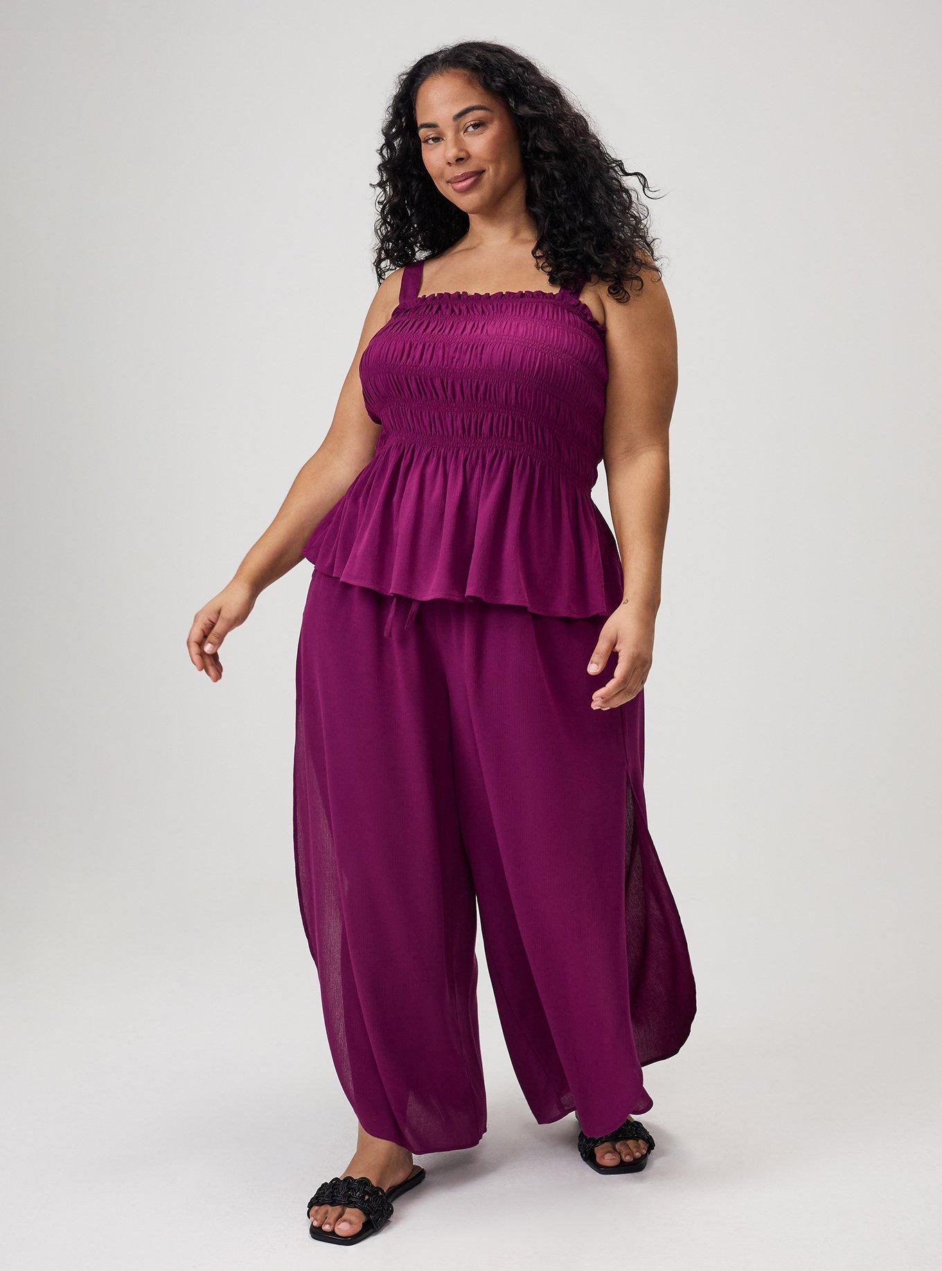 Split Seam Wide-Leg Gauze Pant, PLUM CASPIA, hi-res
