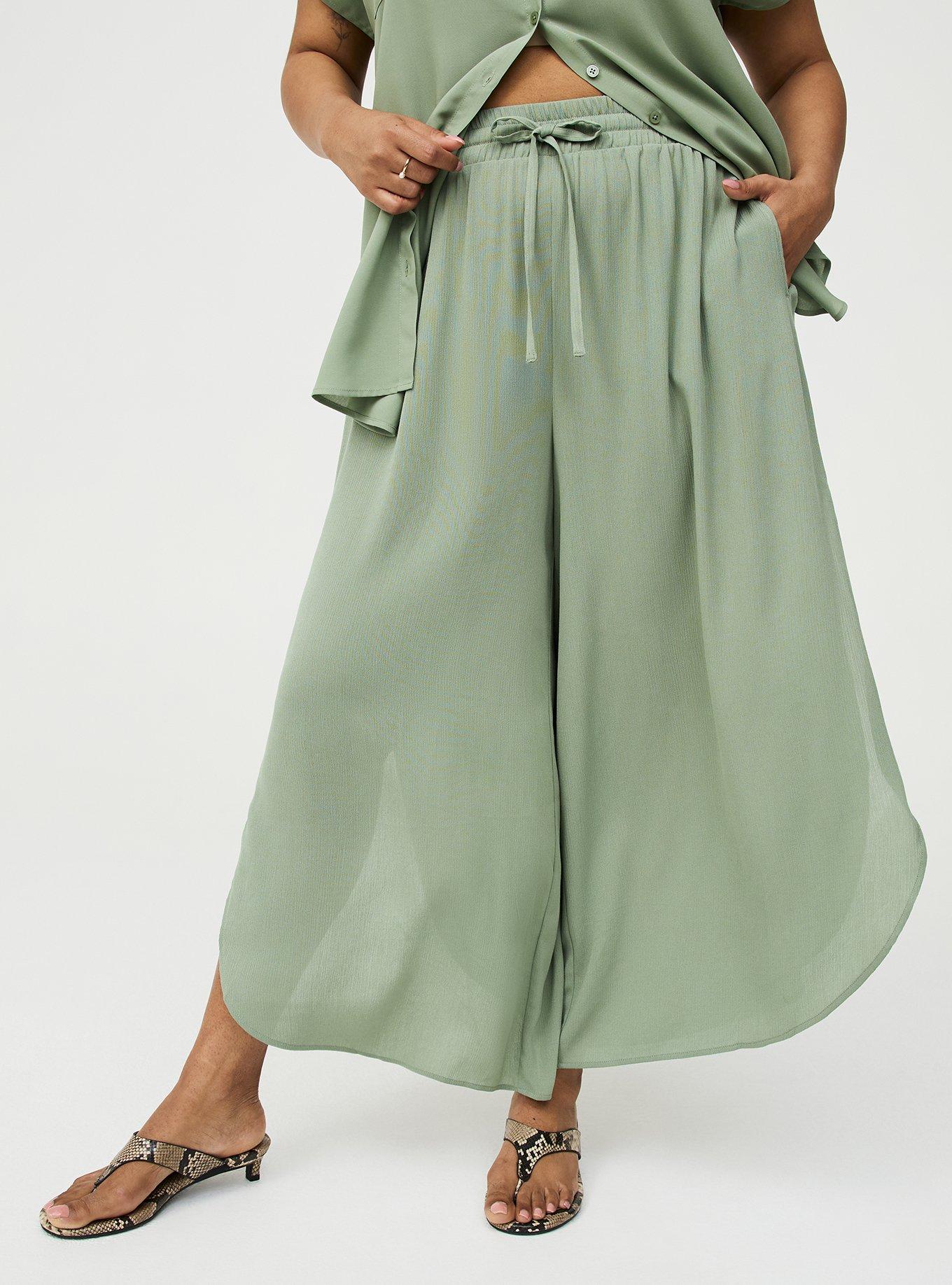 Crop High-Rise Wide-Leg Gauze Pant, HEDGE GREEN, alternate