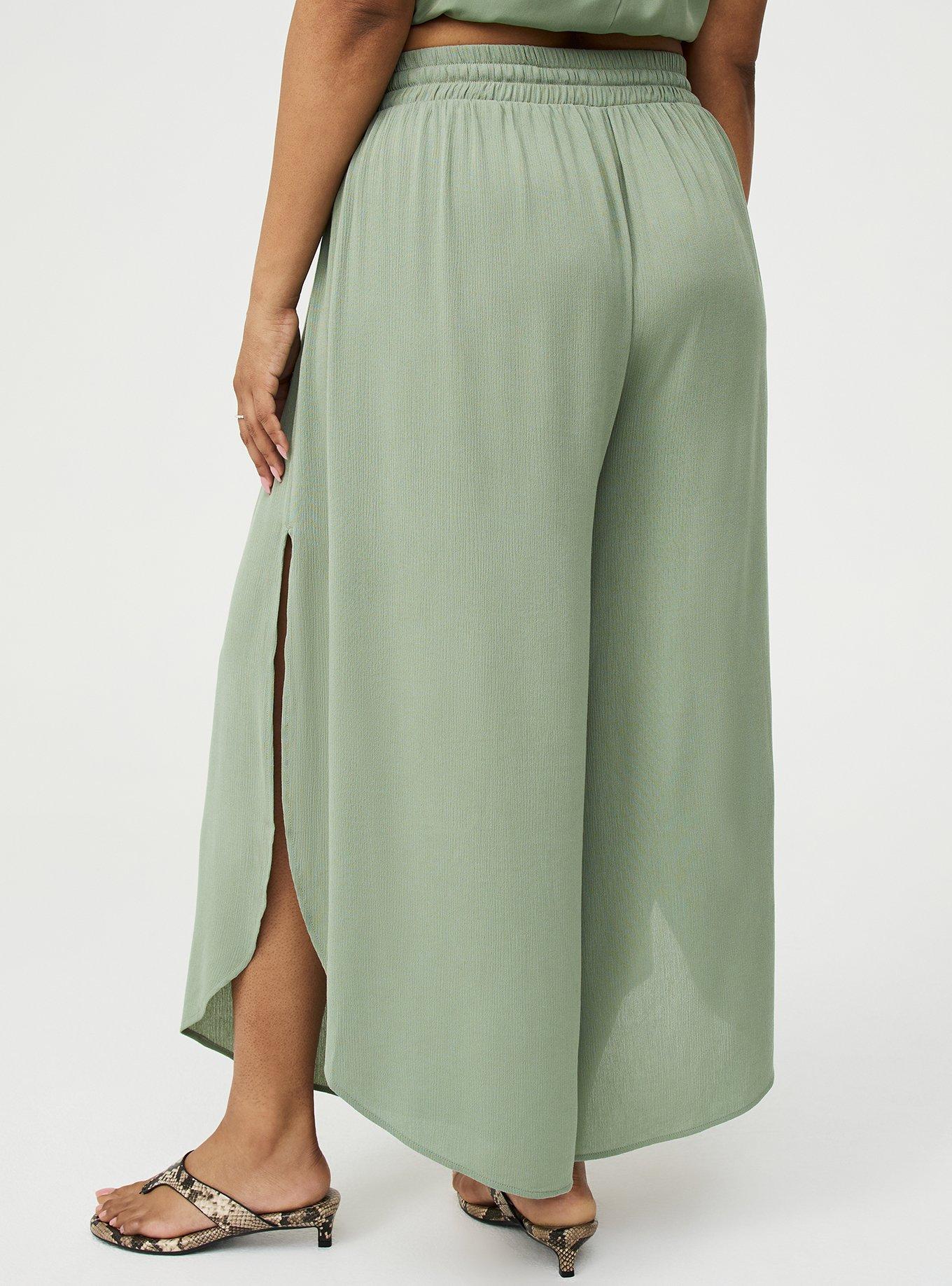 Crop High-Rise Wide-Leg Gauze Pant, HEDGE GREEN, alternate