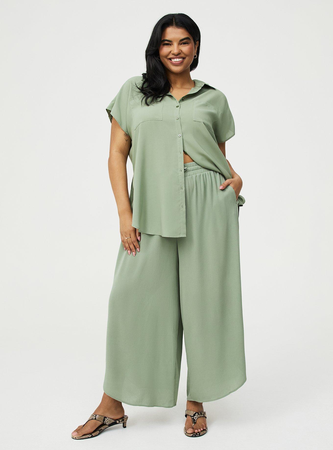 Crop High-Rise Wide-Leg Gauze Pant, HEDGE GREEN, hi-res
