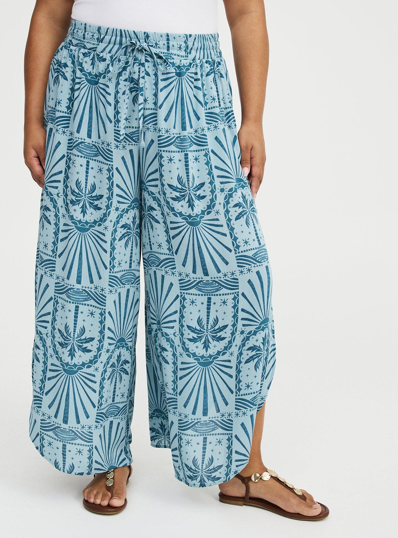 Crop High-Rise Wide-Leg Gauze Pant, PALM ARCHES BLUE, alternate