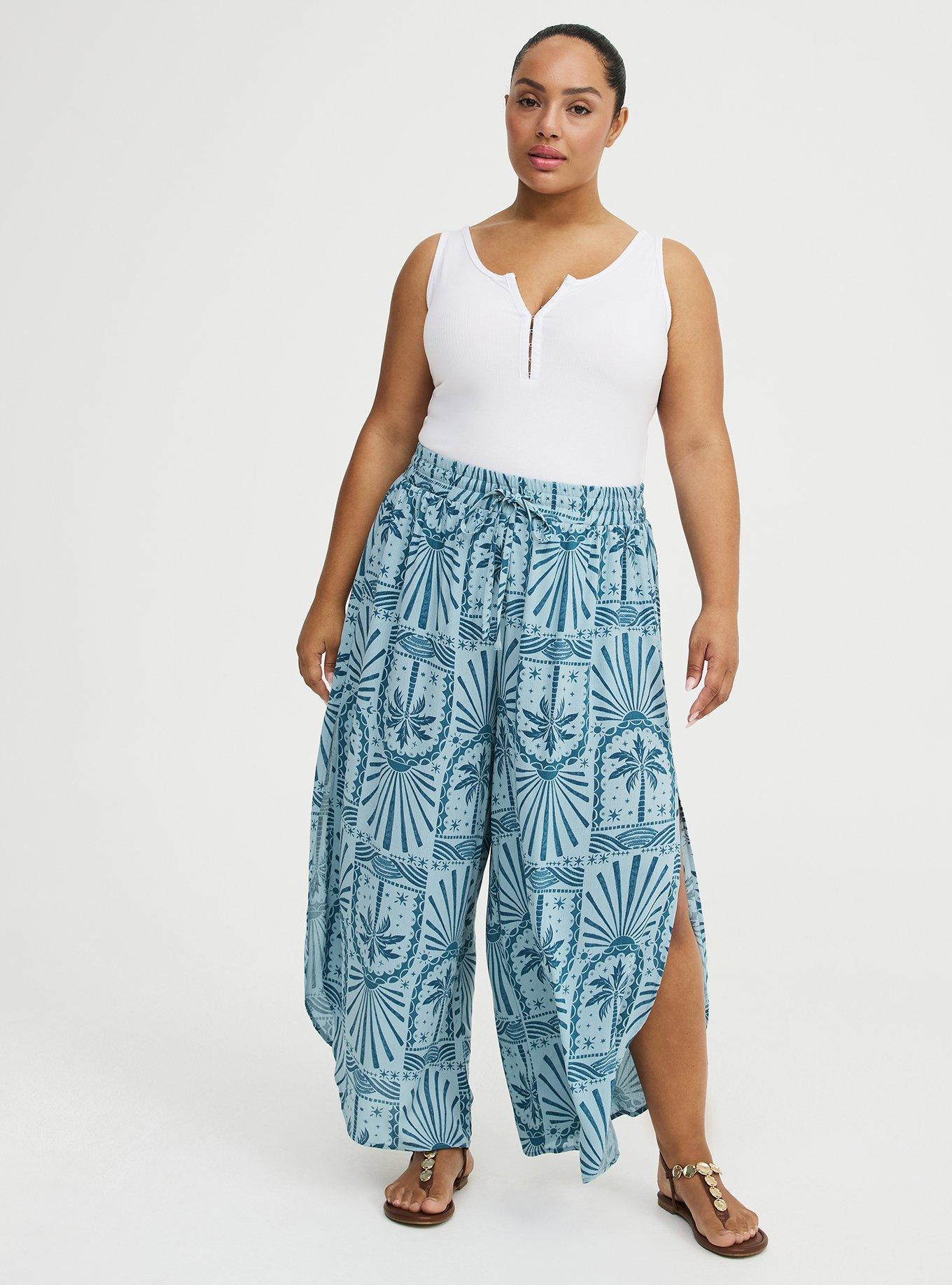 Crop High-Rise Wide-Leg Gauze Pant, PALM ARCHES BLUE, alternate