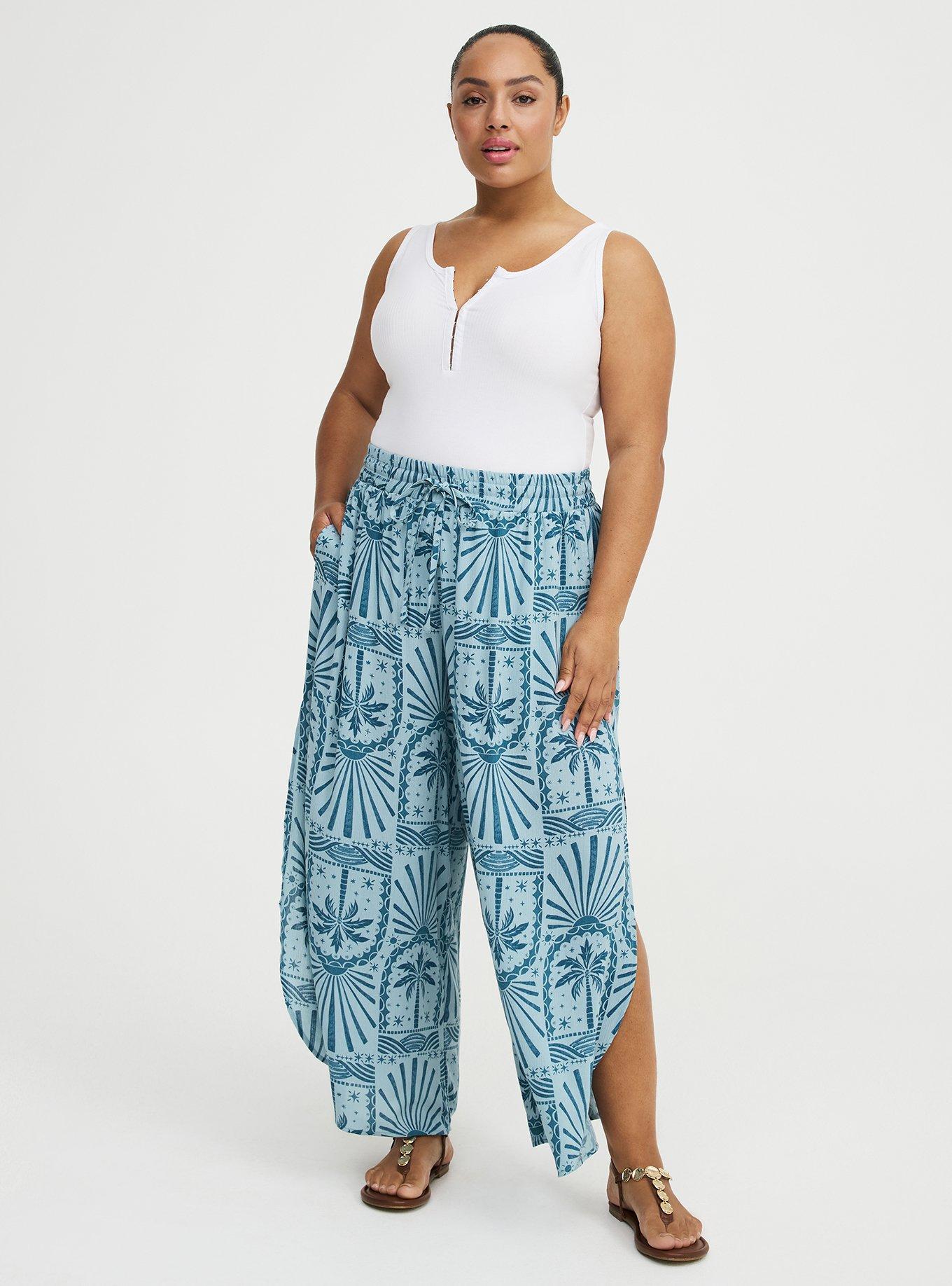 Crop High-Rise Wide-Leg Gauze Pant, PALM ARCHES BLUE, alternate