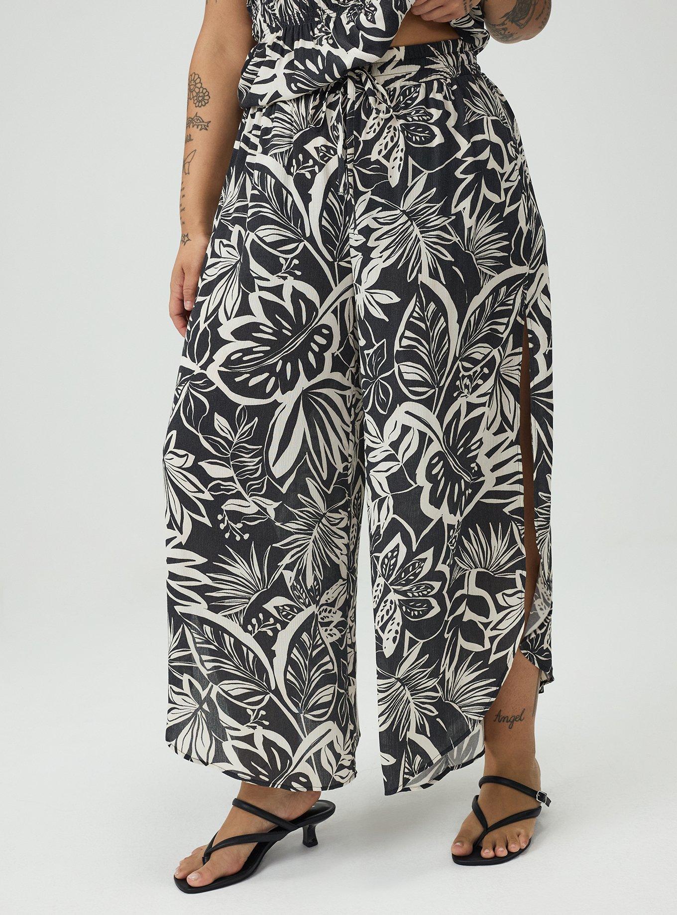 Split Seam Wide-Leg Gauze Pant, PARADISE FOLIAGE BLACK, alternate