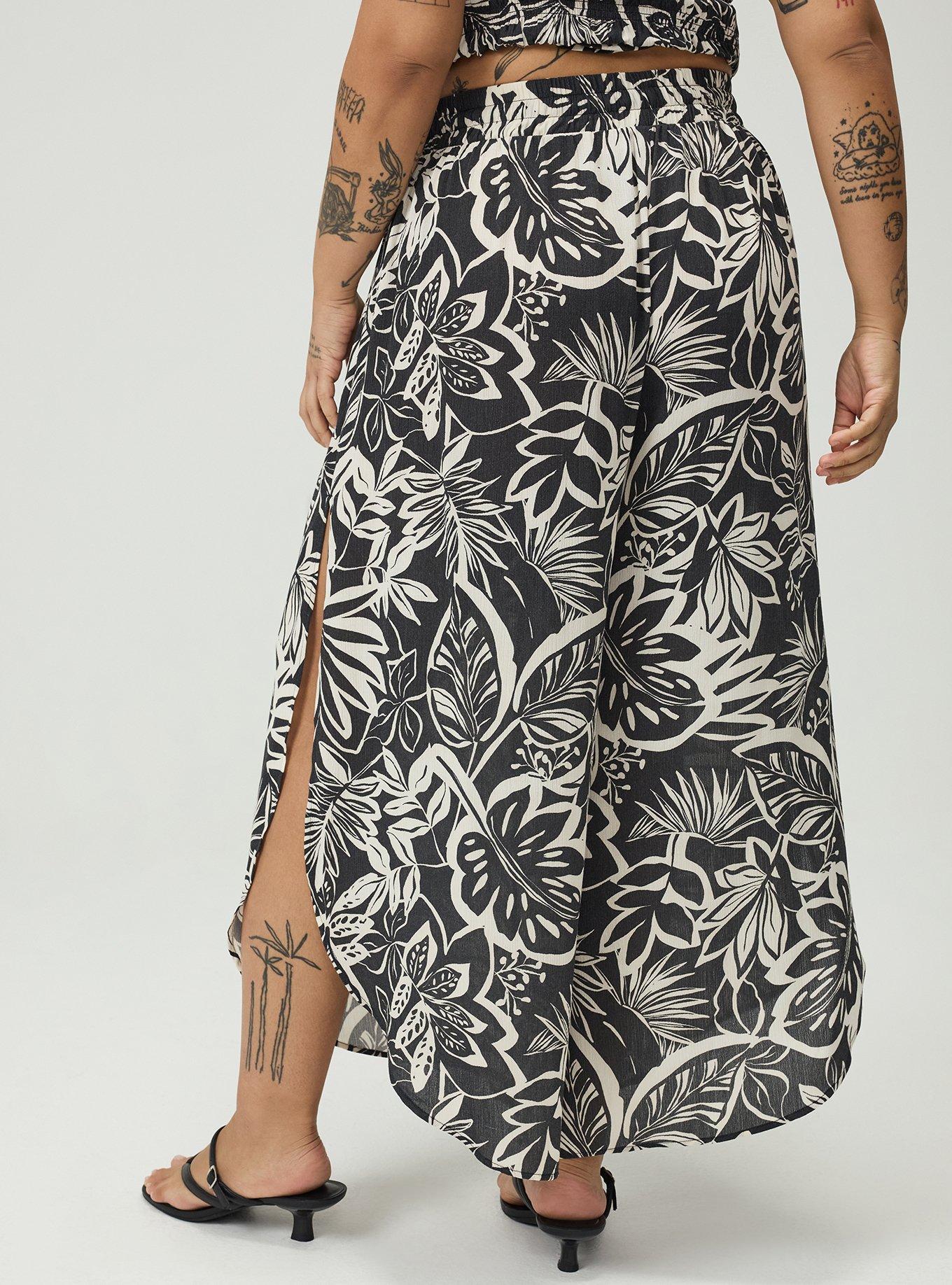 Split Seam Wide-Leg Gauze Pant, PARADISE FOLIAGE BLACK, alternate