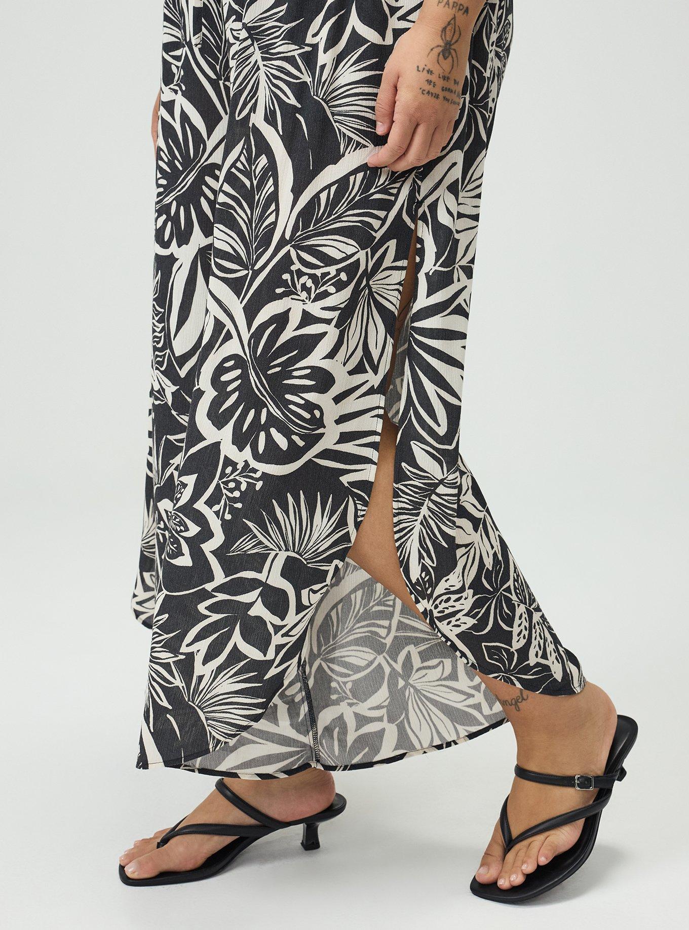 Split Seam Wide-Leg Gauze Pant, PARADISE FOLIAGE BLACK, alternate