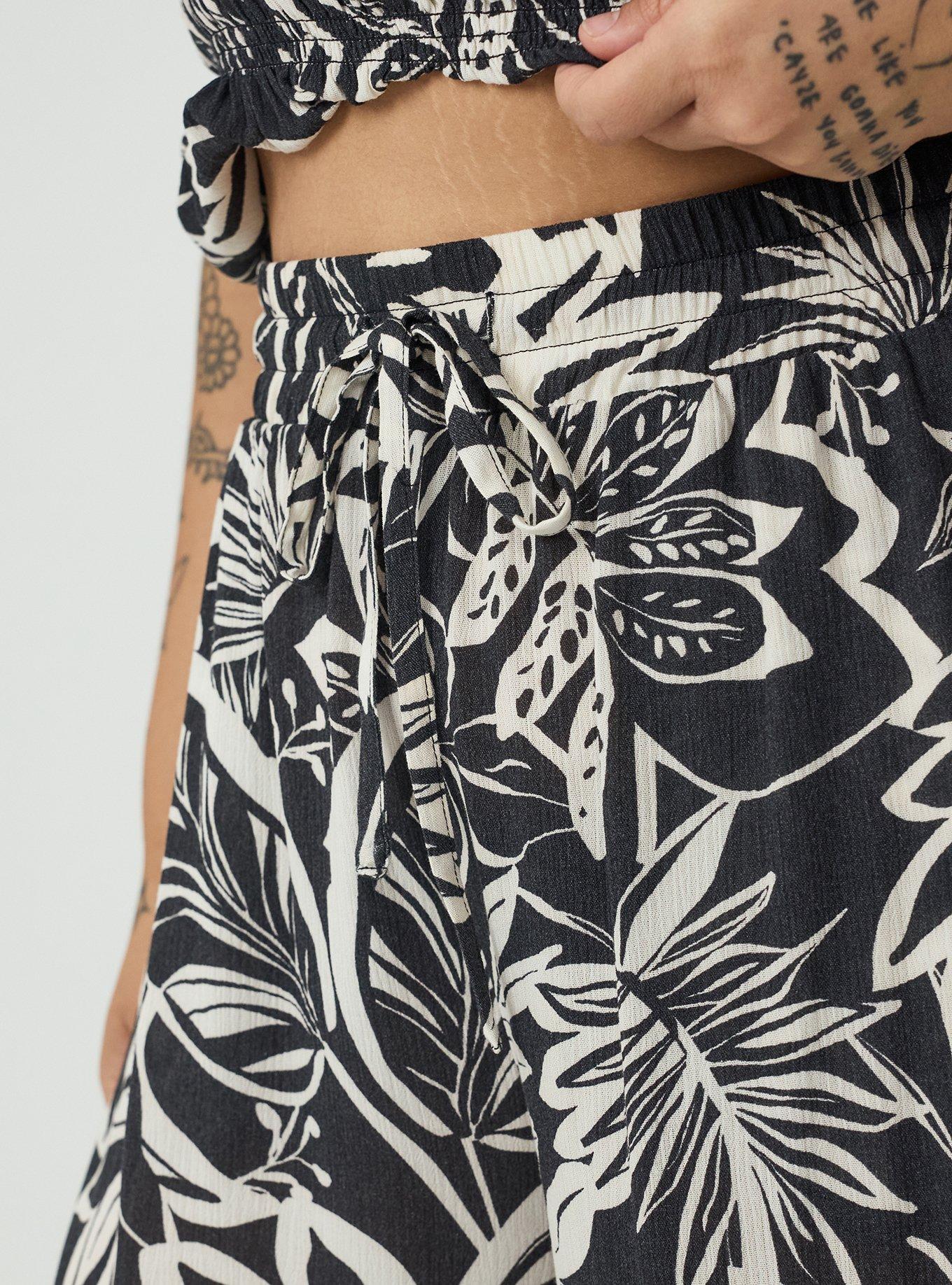 Split Seam Wide-Leg Gauze Pant, PARADISE FOLIAGE BLACK, alternate