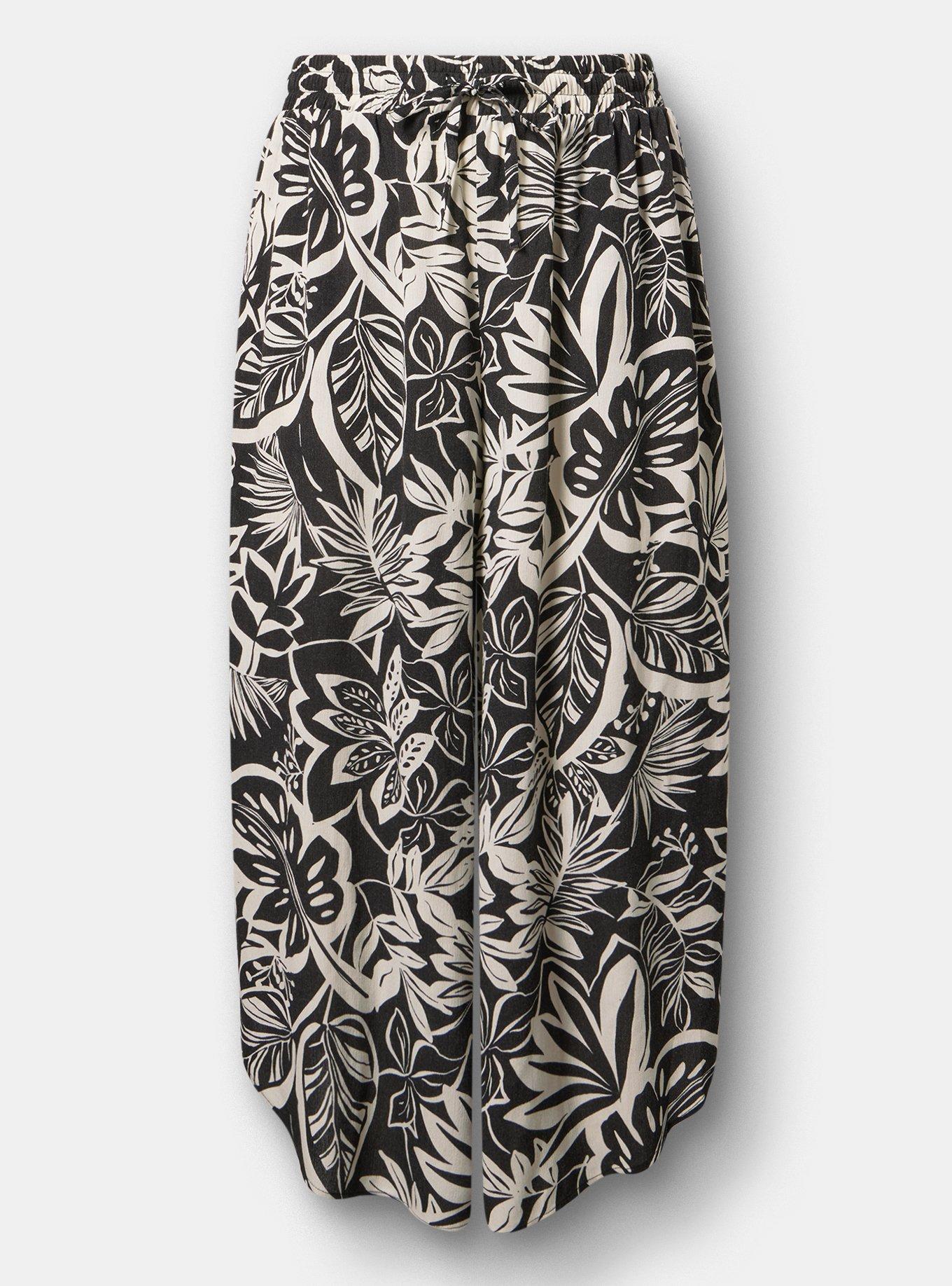 Split Seam Wide-Leg Gauze Pant, PARADISE FOLIAGE BLACK, hi-res