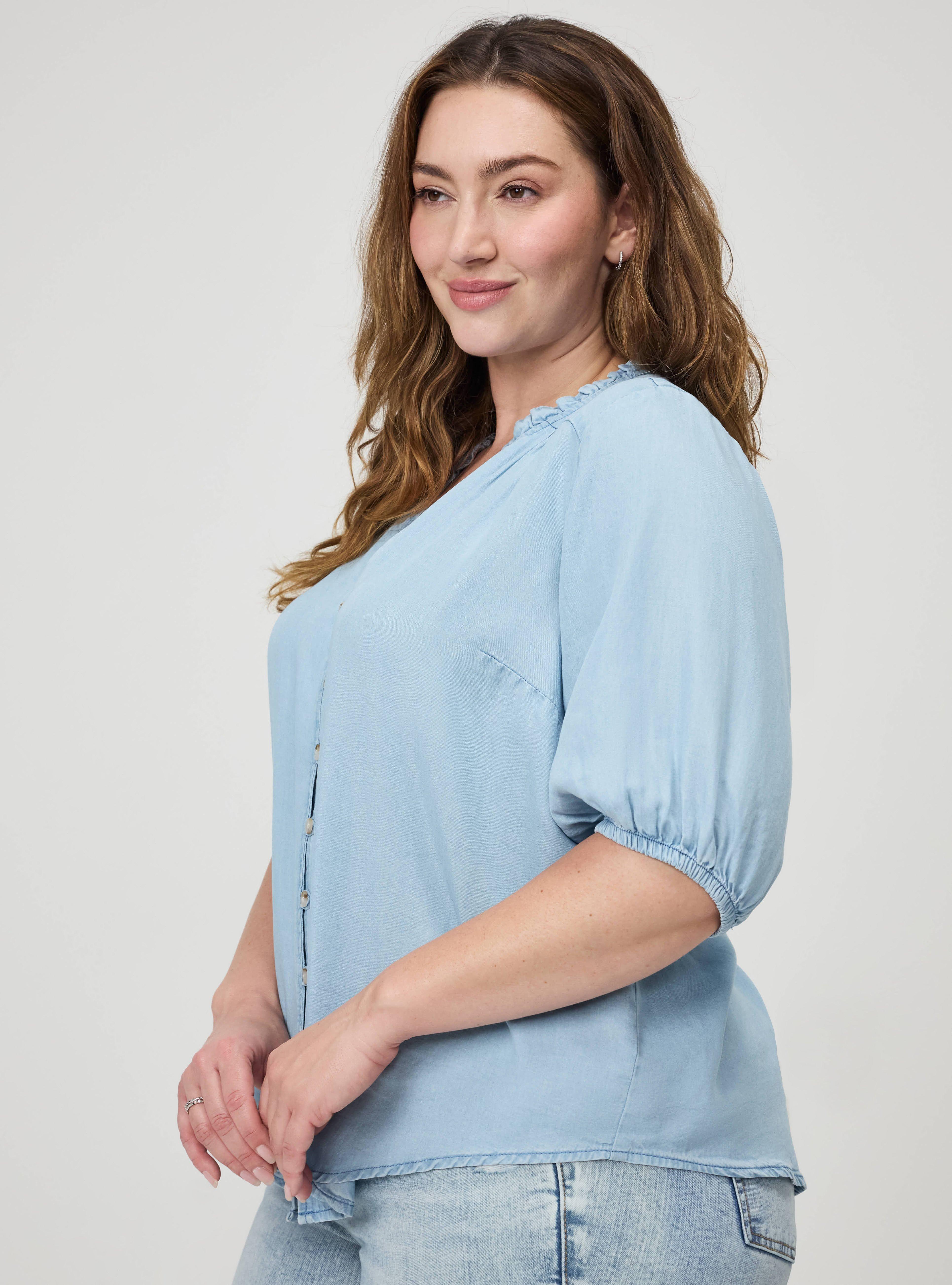 Tencel Puff Sleeve Top, LIGHT WASH, alternate