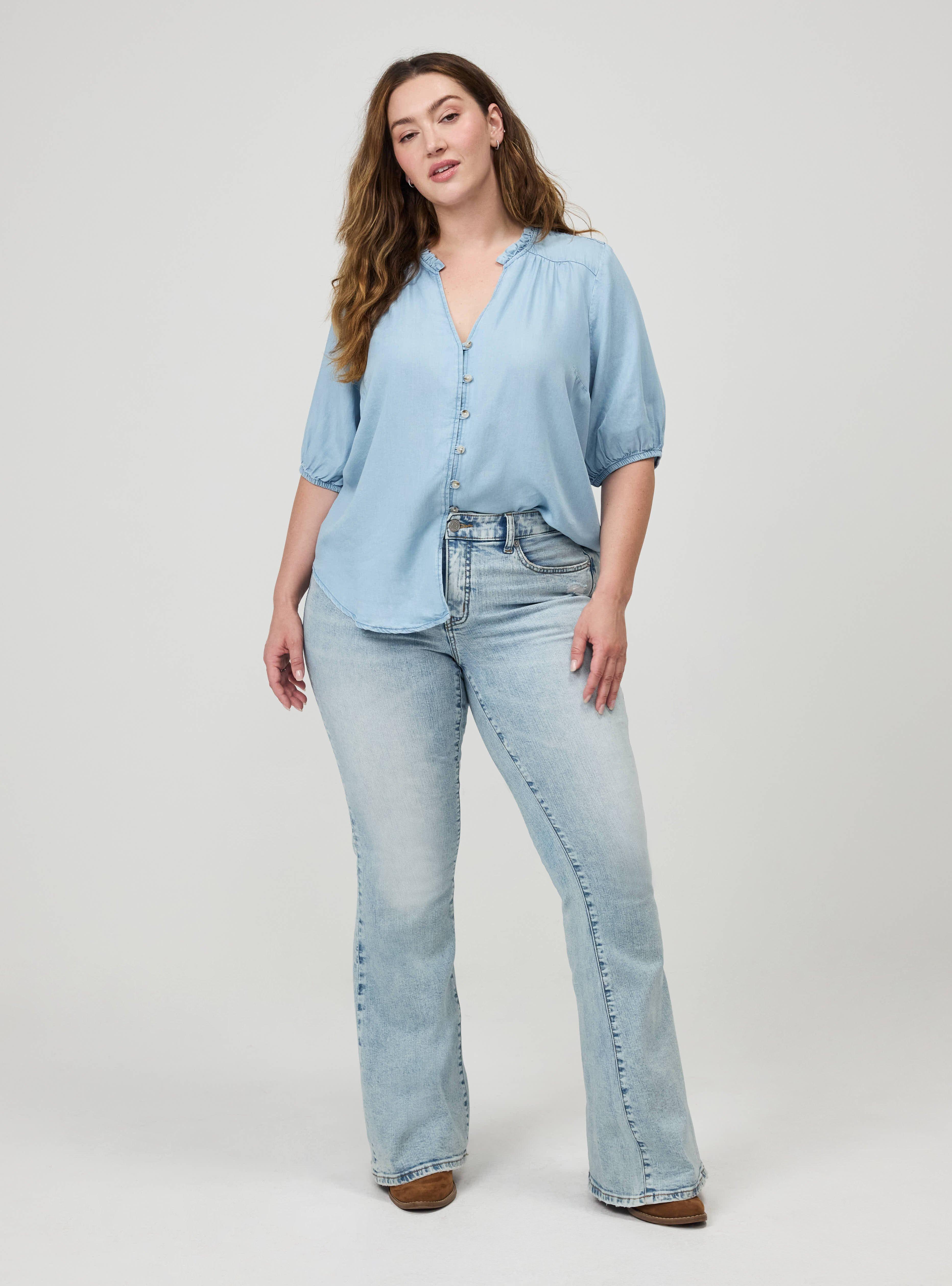 Tencel Puff Sleeve Top, LIGHT WASH, alternate