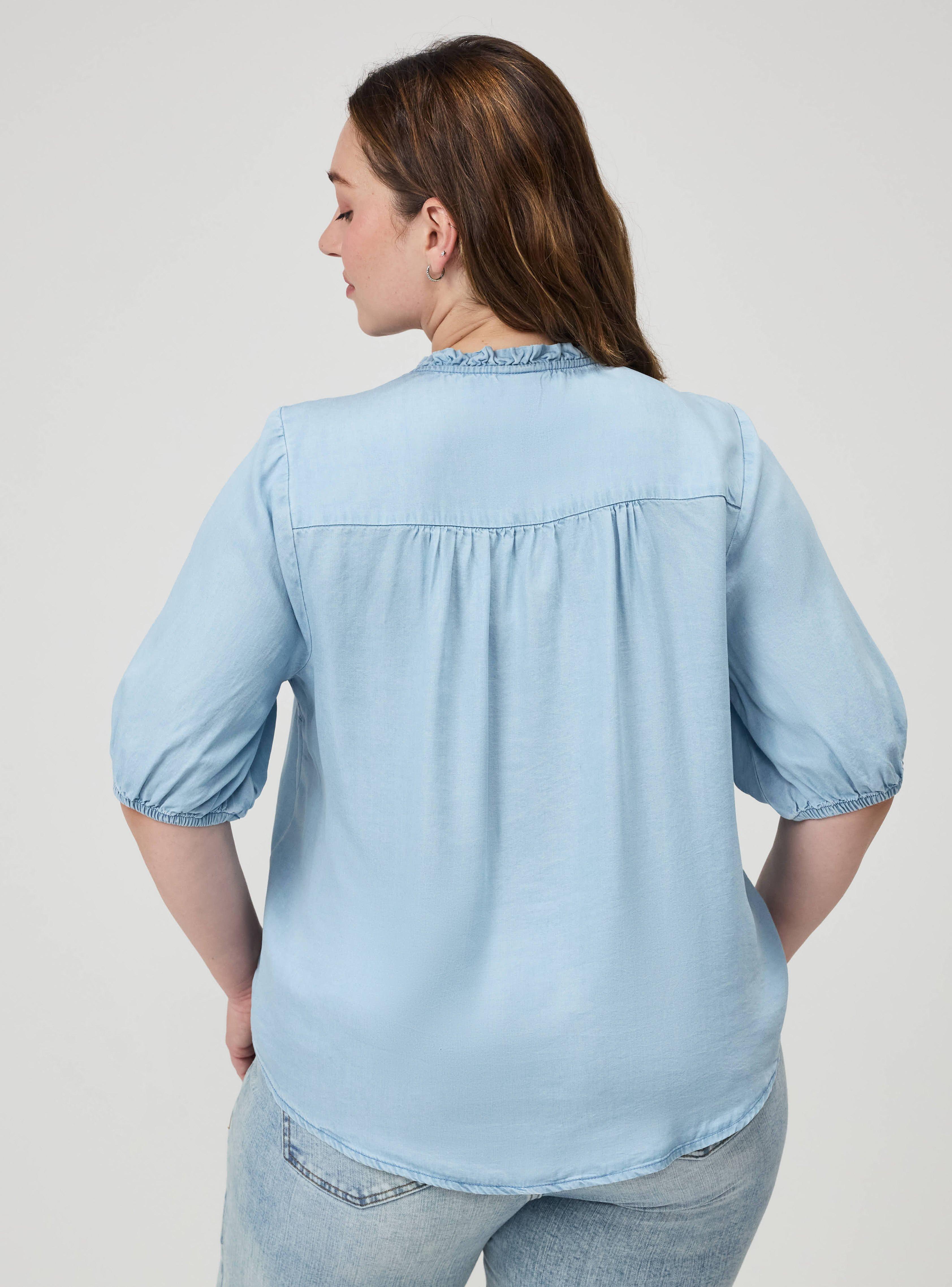 Tencel Puff Sleeve Top, LIGHT WASH, alternate