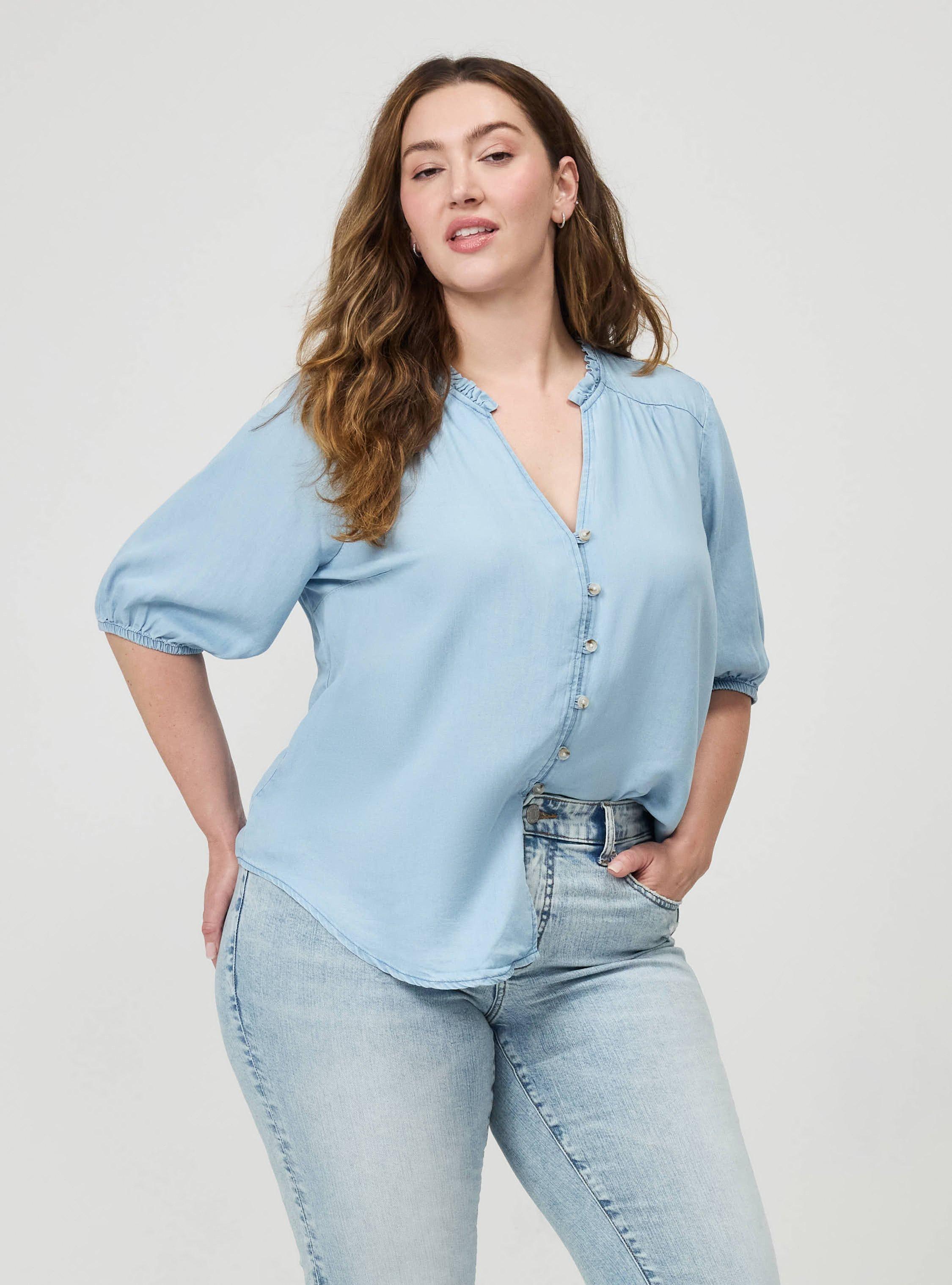 Tencel Puff Sleeve Top, LIGHT WASH, alternate