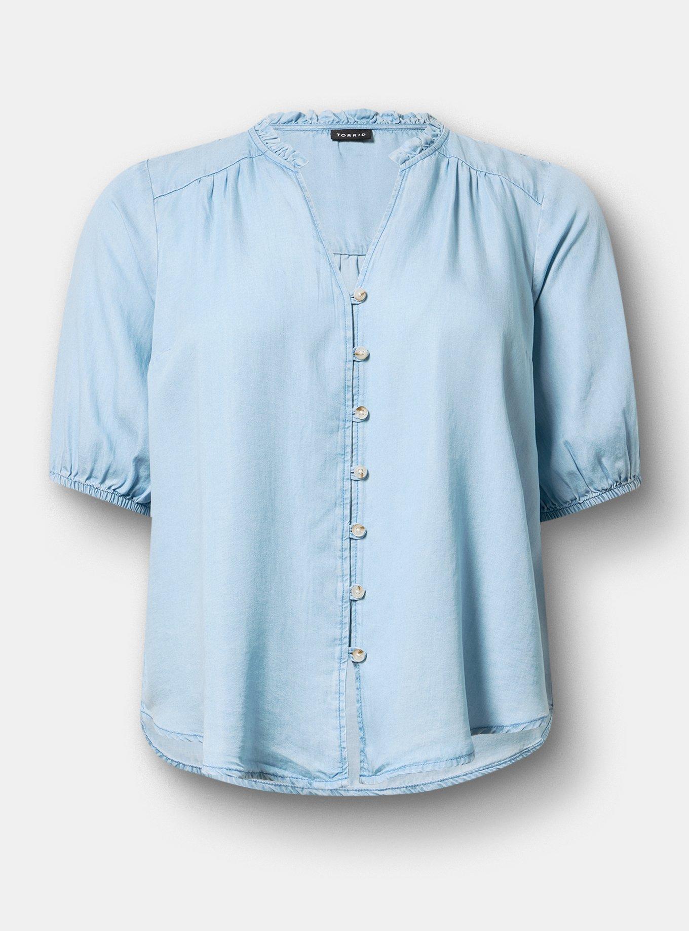 Tencel Puff Sleeve Top, LIGHT WASH, flat