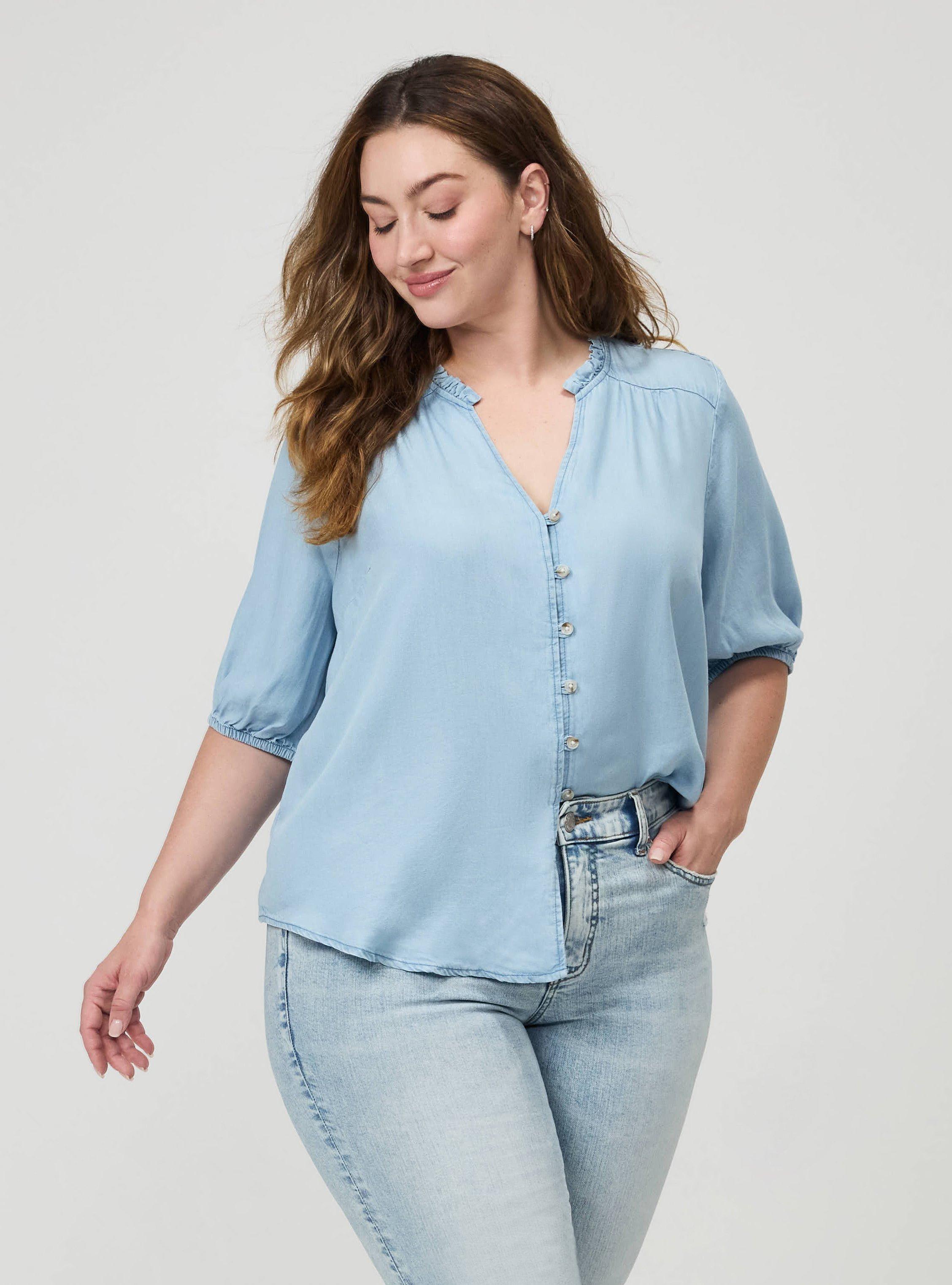 Tencel Puff Sleeve Top, LIGHT WASH, hi-res