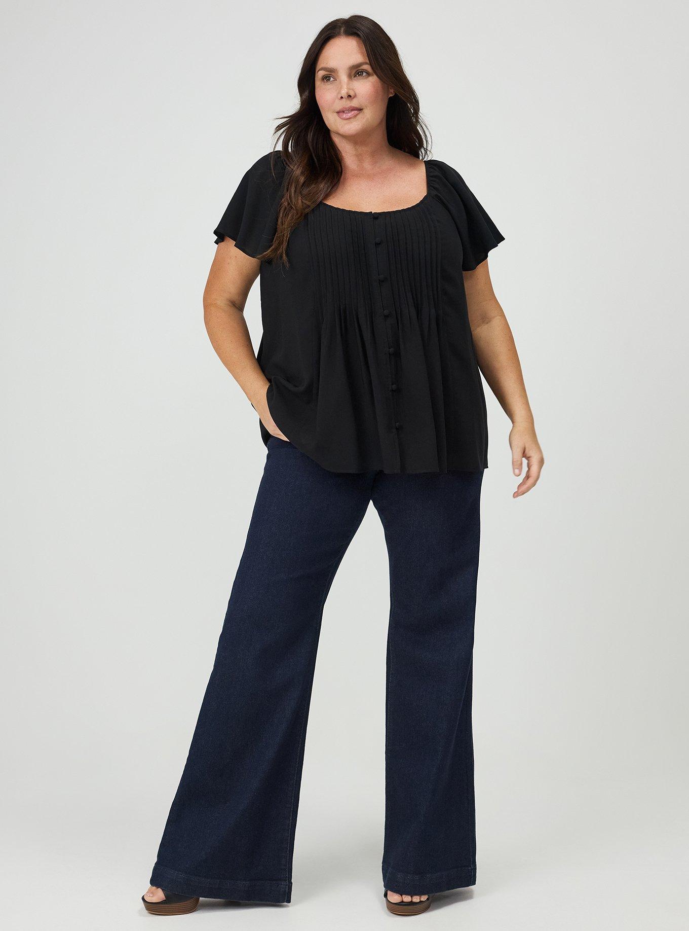 Pintuck Challis Top, DEEP BLACK, alternate