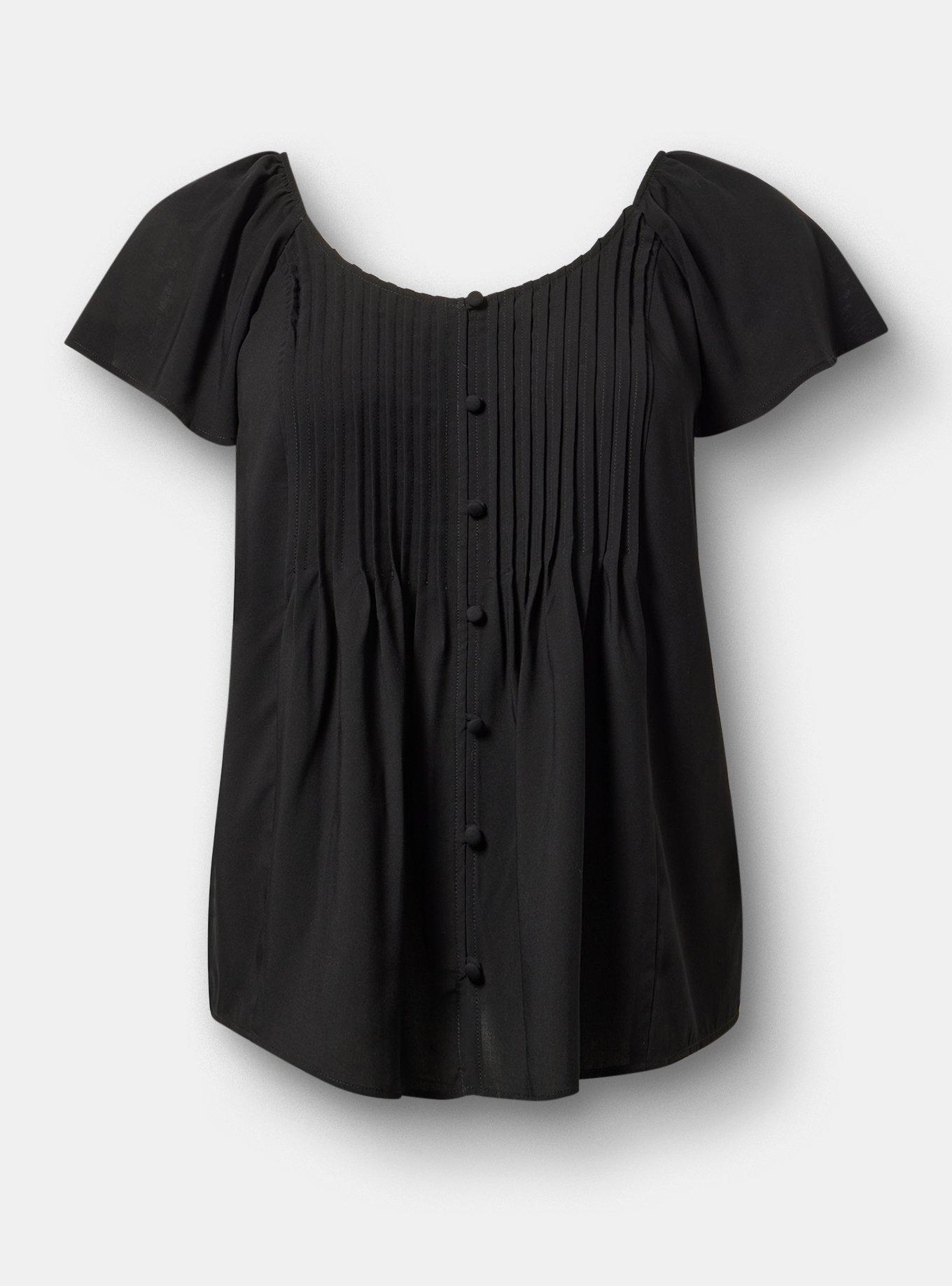 Pintuck Challis Top, DEEP BLACK, hi-res