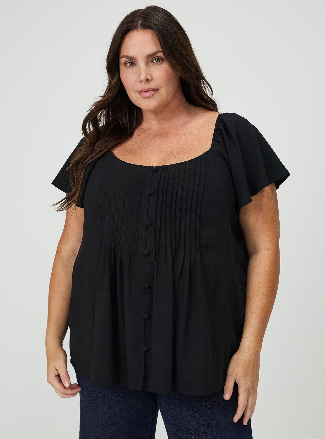 Pintuck Challis Top, DEEP BLACK, hi-res
