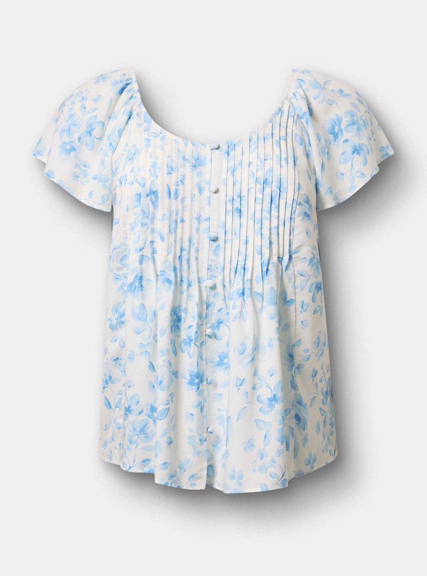 Pintuck Challis Top, FLORENCE FLORAL BLANC DE BLANC, hi-res