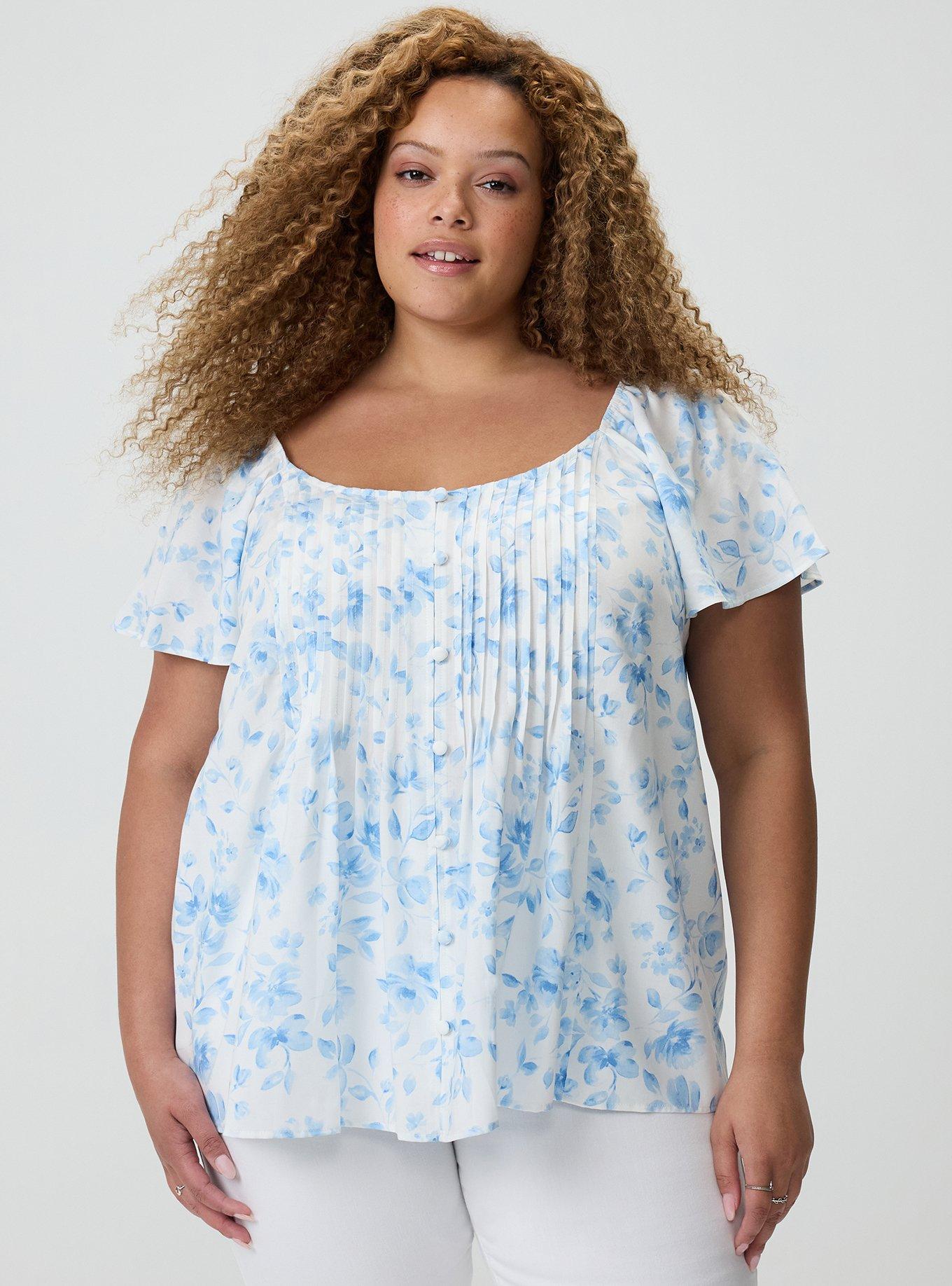 Pintuck Challis Top, FLORENCE FLORAL BLANC DE BLANC, hi-res