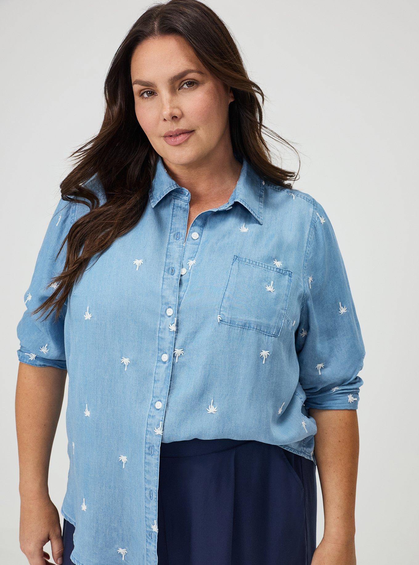 Lizzie Embroidered Shirt, LIGHT WASH, hi-res