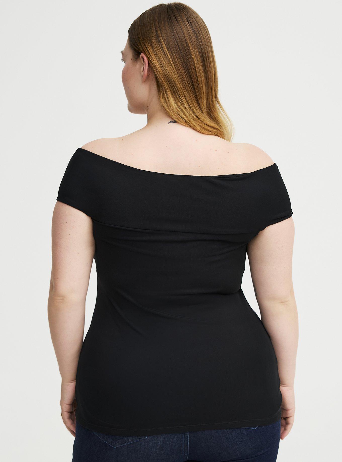 Mesh Twist Off-Shoulder Top, DEEP BLACK, alternate