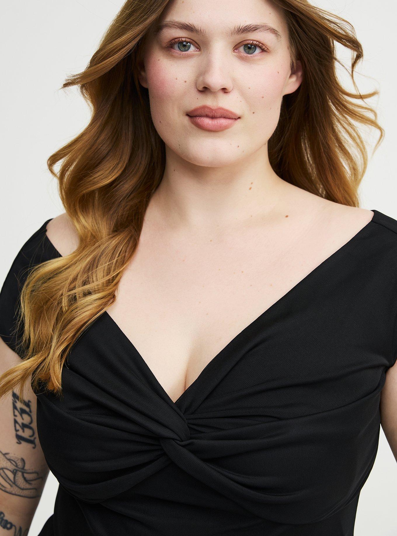 Mesh Twist Off-Shoulder Top, DEEP BLACK, alternate