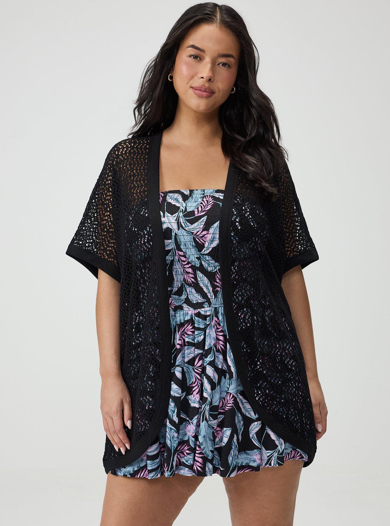 Crochet Open Front Cocoon, DEEP BLACK, alternate