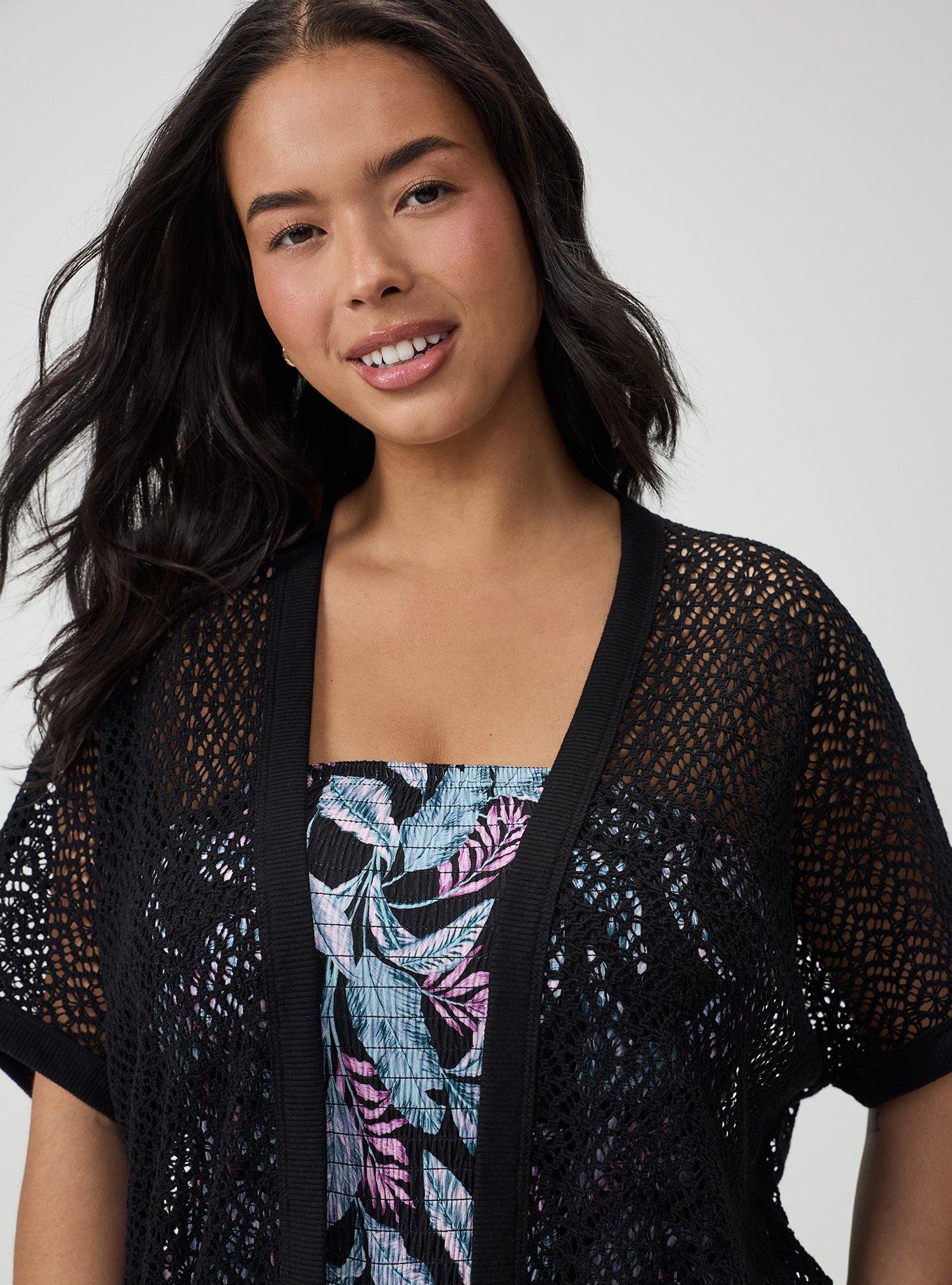 Crochet Open Front Cocoon, DEEP BLACK, alternate