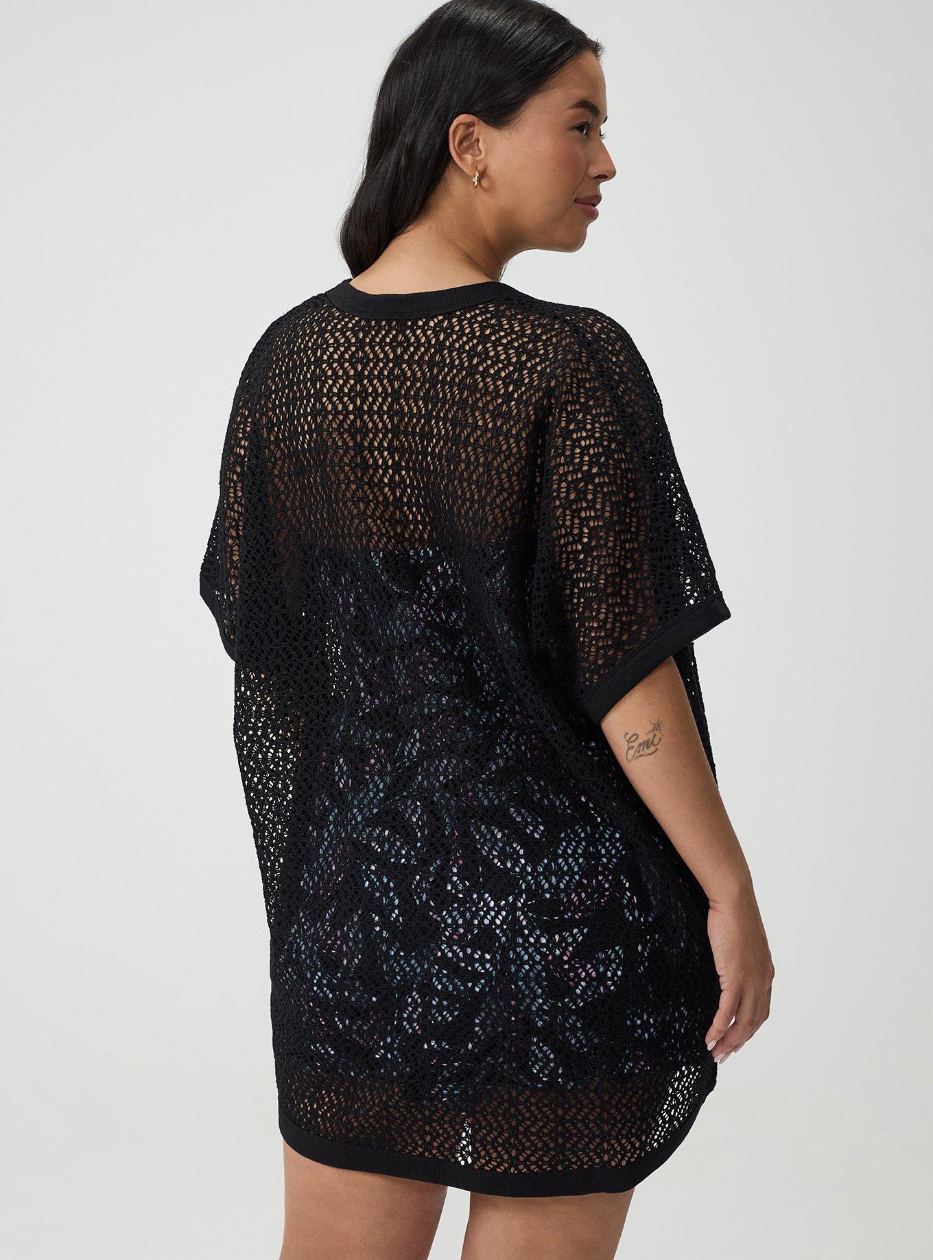 Crochet Open Front Cocoon, DEEP BLACK, alternate