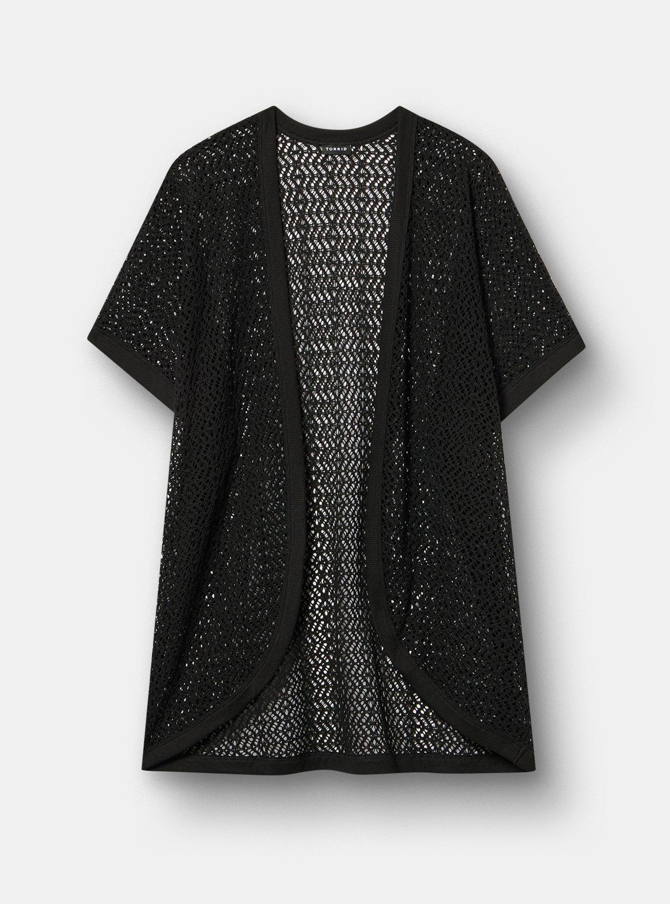 Crochet Open Front Cocoon, DEEP BLACK, hi-res