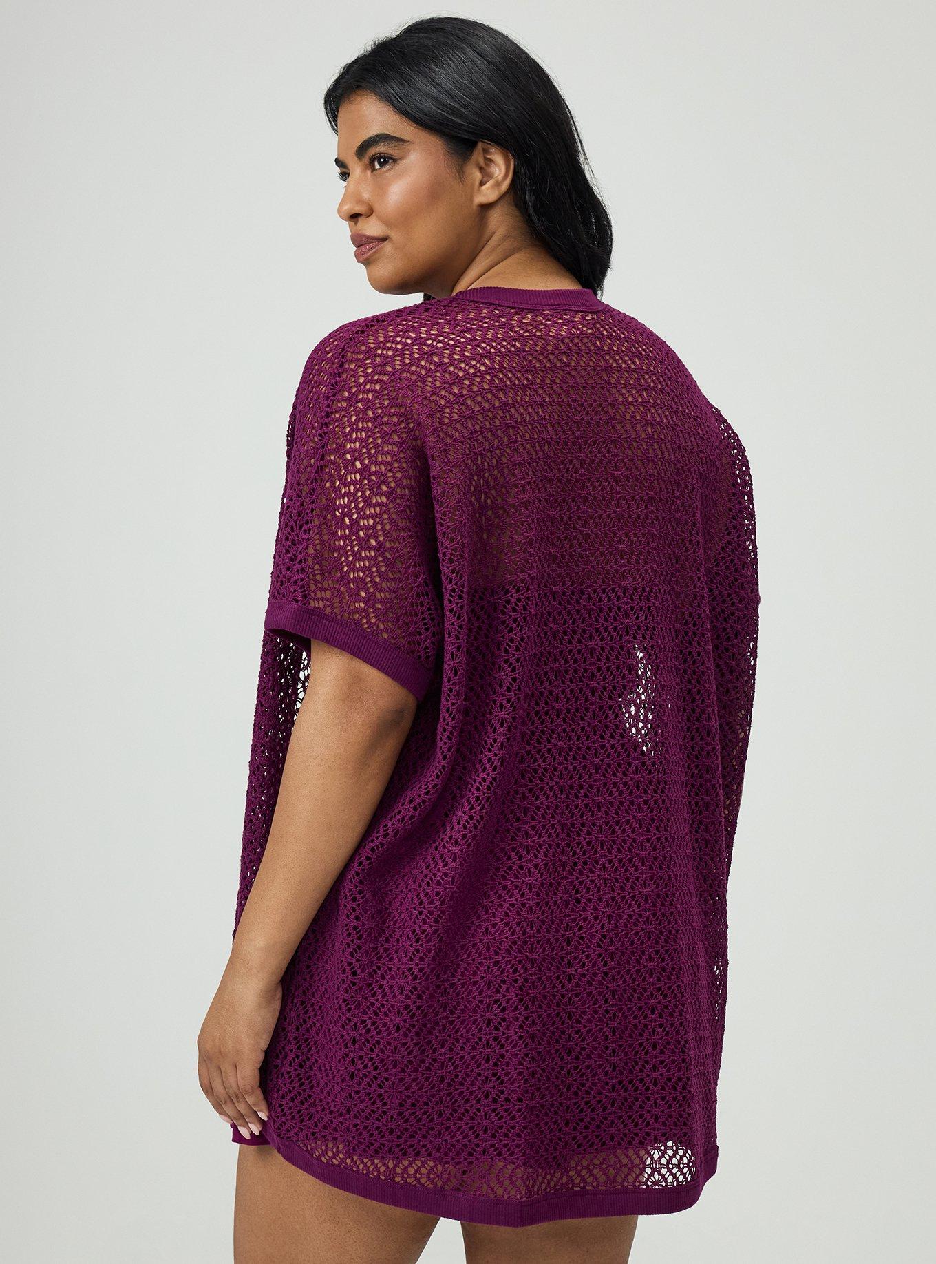 Crochet Open Front Cocoon, PLUM CASPIA, alternate