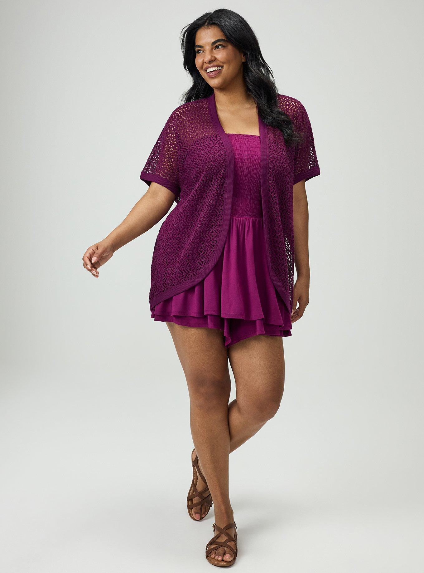 Crochet Open Front Cocoon, PLUM CASPIA, alternate