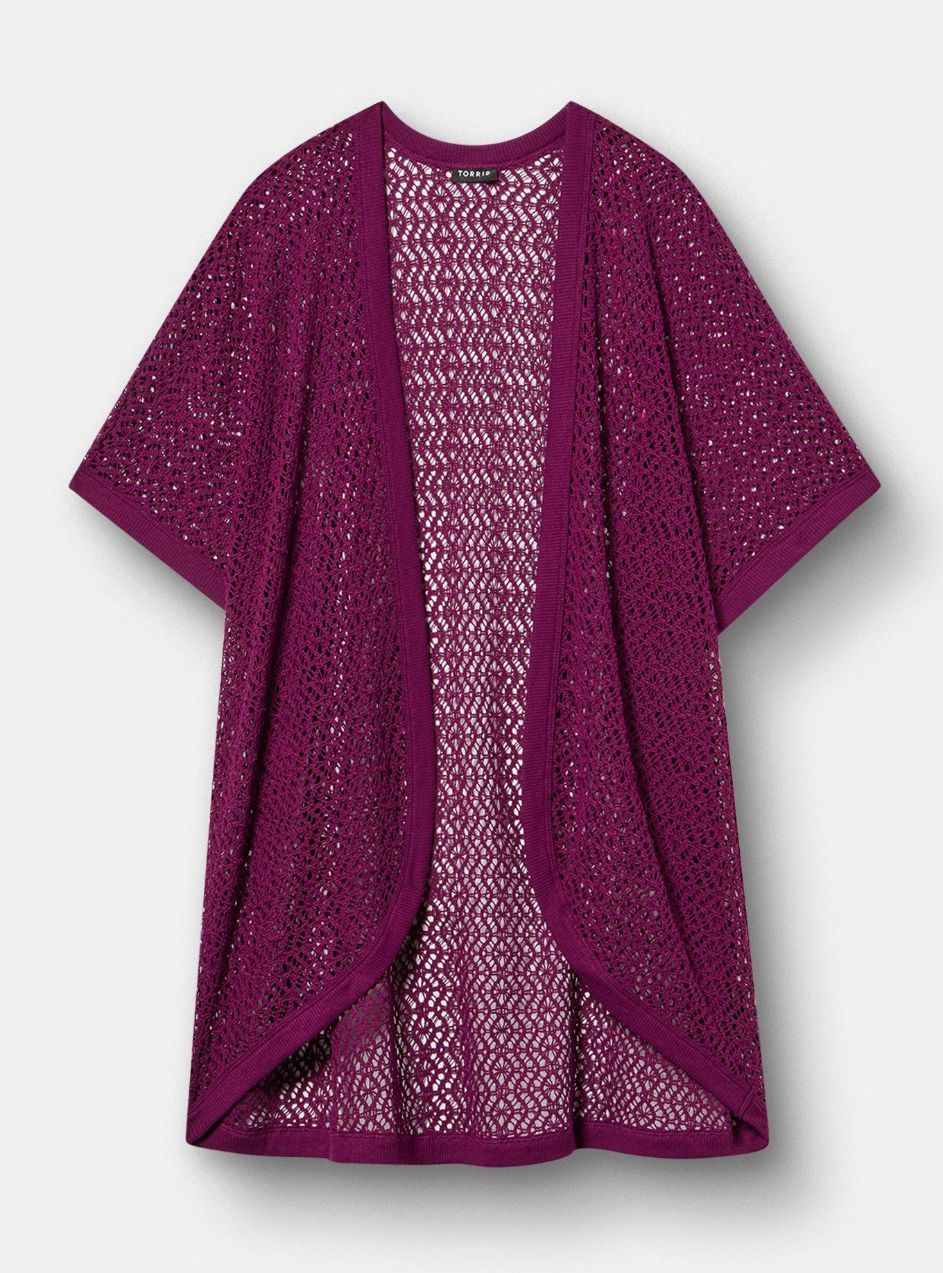 Crochet Open Front Cocoon, PLUM CASPIA, hi-res