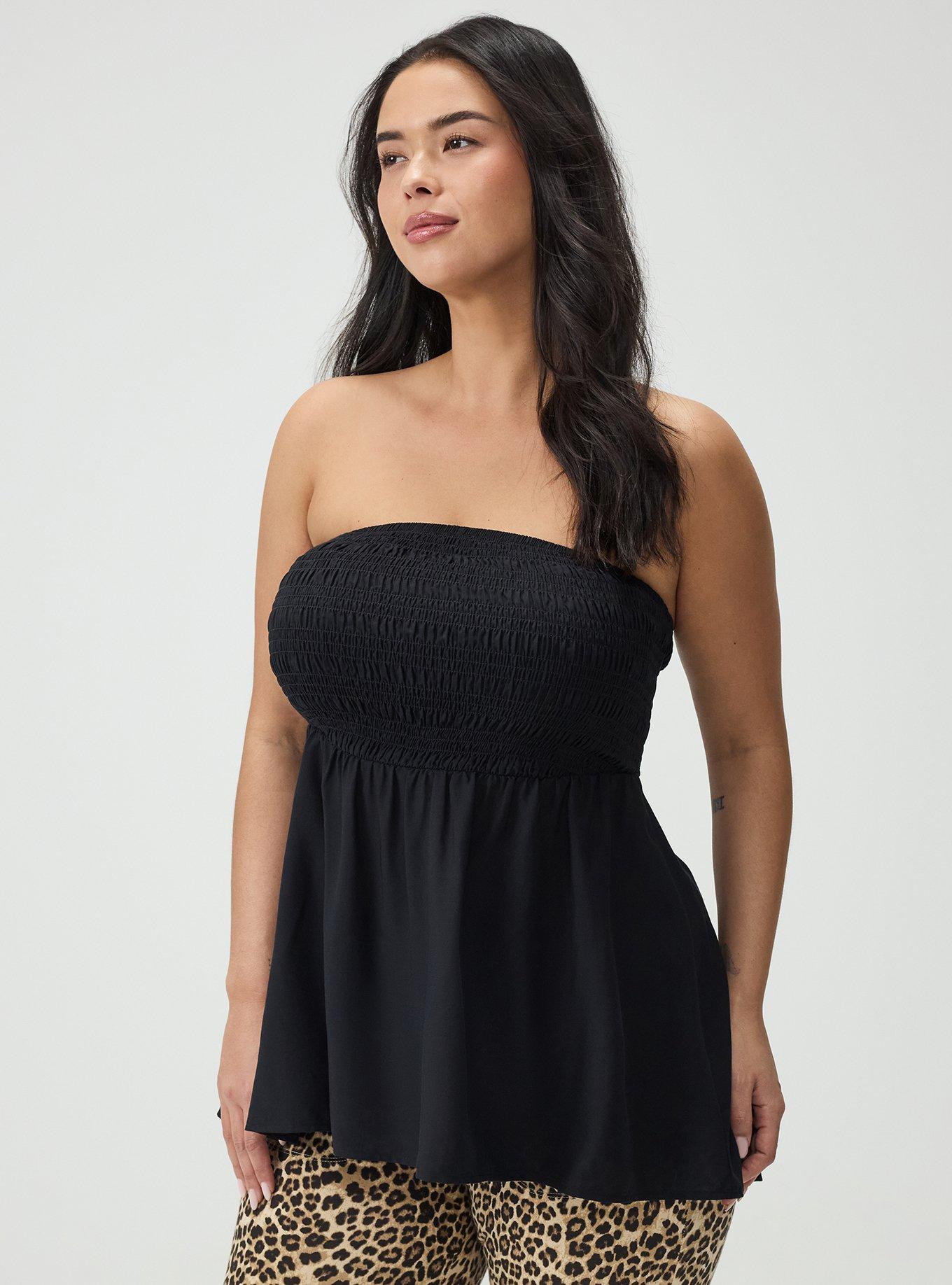 Smocked Tube Top, DEEP BLACK, alternate