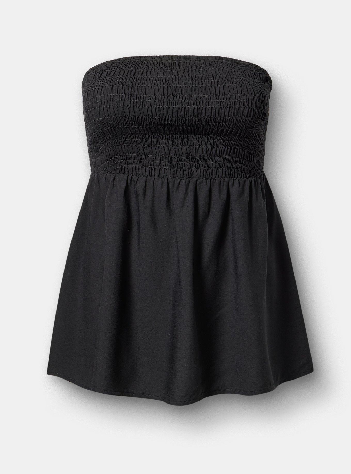 Smocked Tube Top, DEEP BLACK, hi-res