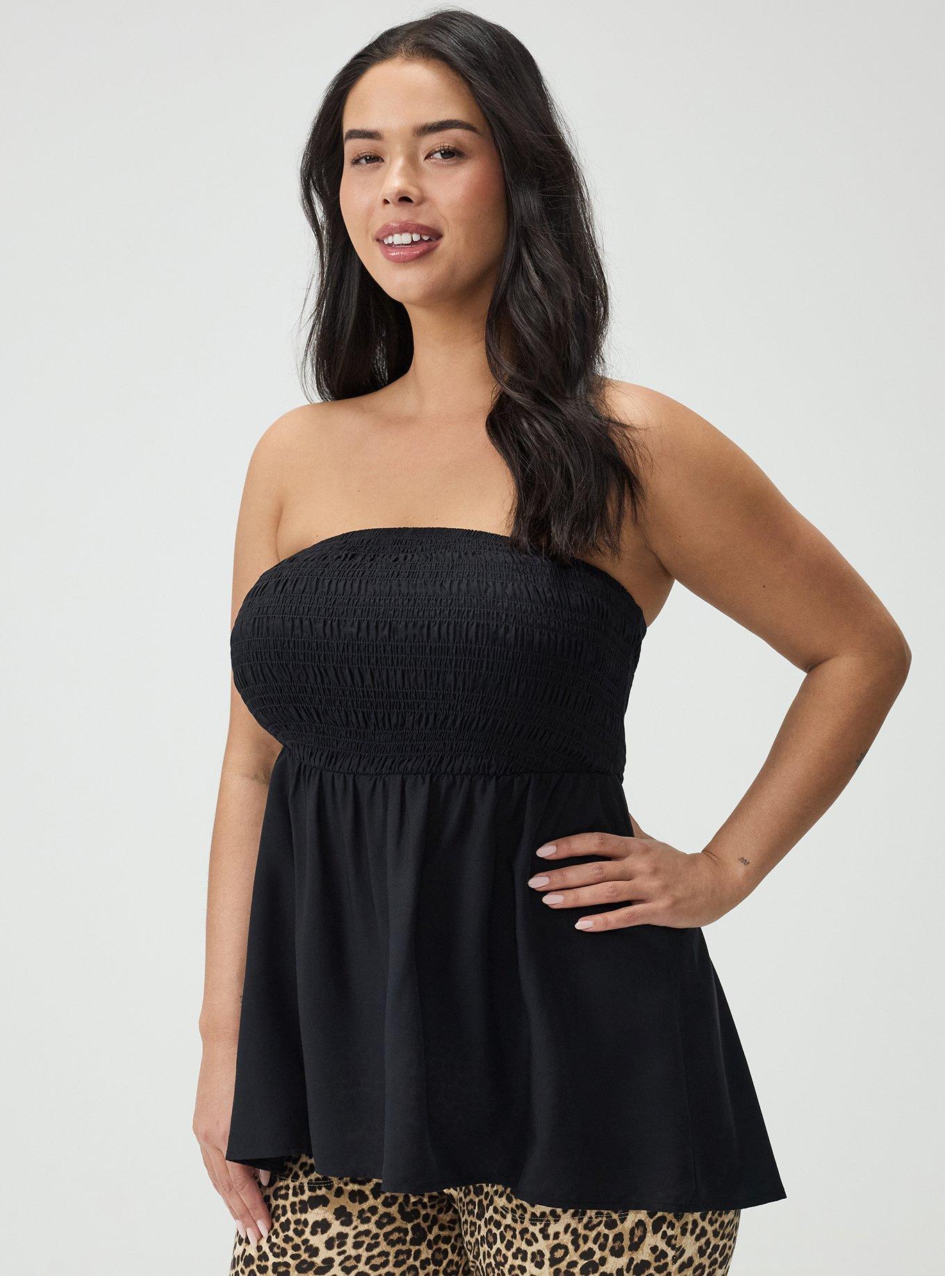 Smocked Tube Top, DEEP BLACK, hi-res