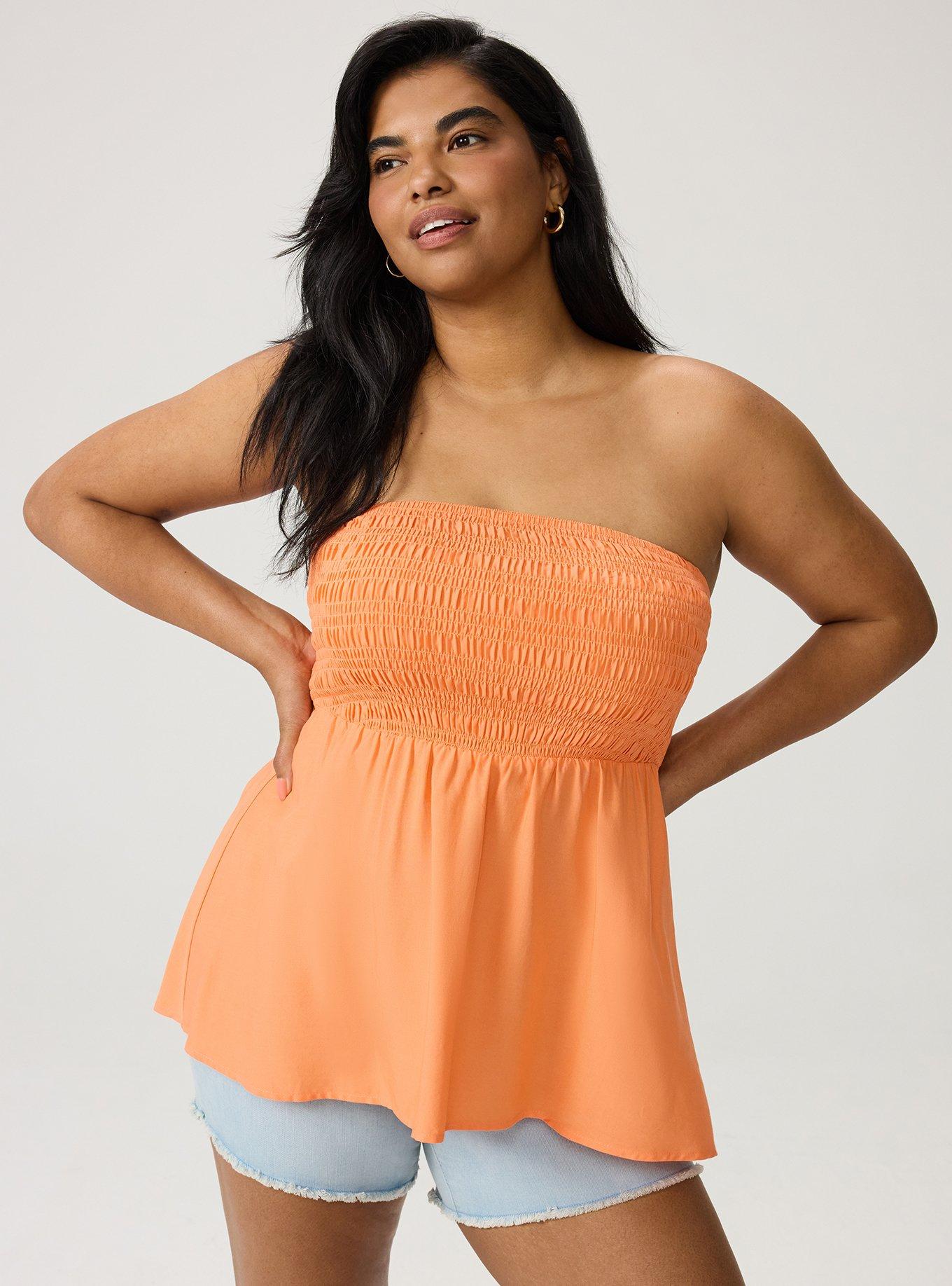 Plus Size Smocked Tube Top, MELON, hi-res