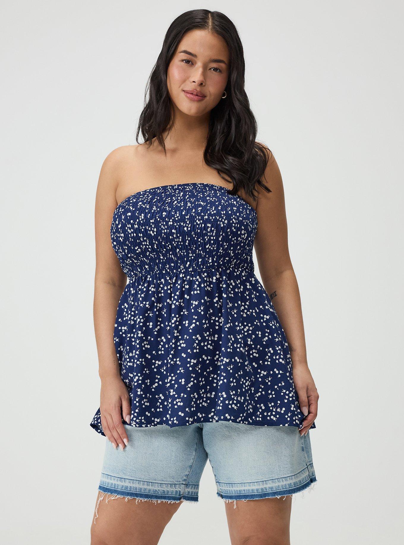 Smocked Tube Top, BETTY DITSY FLORAL NAVY, alternate